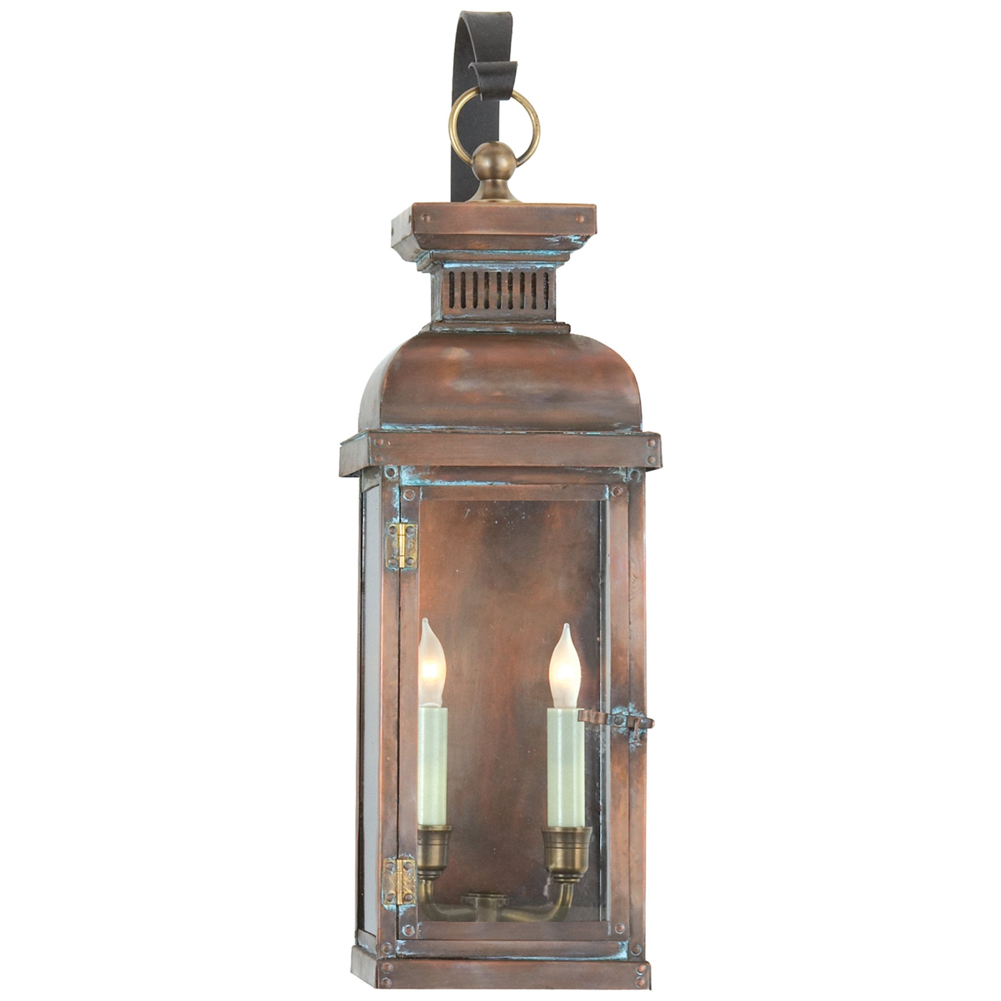 Chapman & Myers Suffork Medium Scroll Arm Lantern in Natural Copper Outdoor Lighting W6.75" x H22.25"