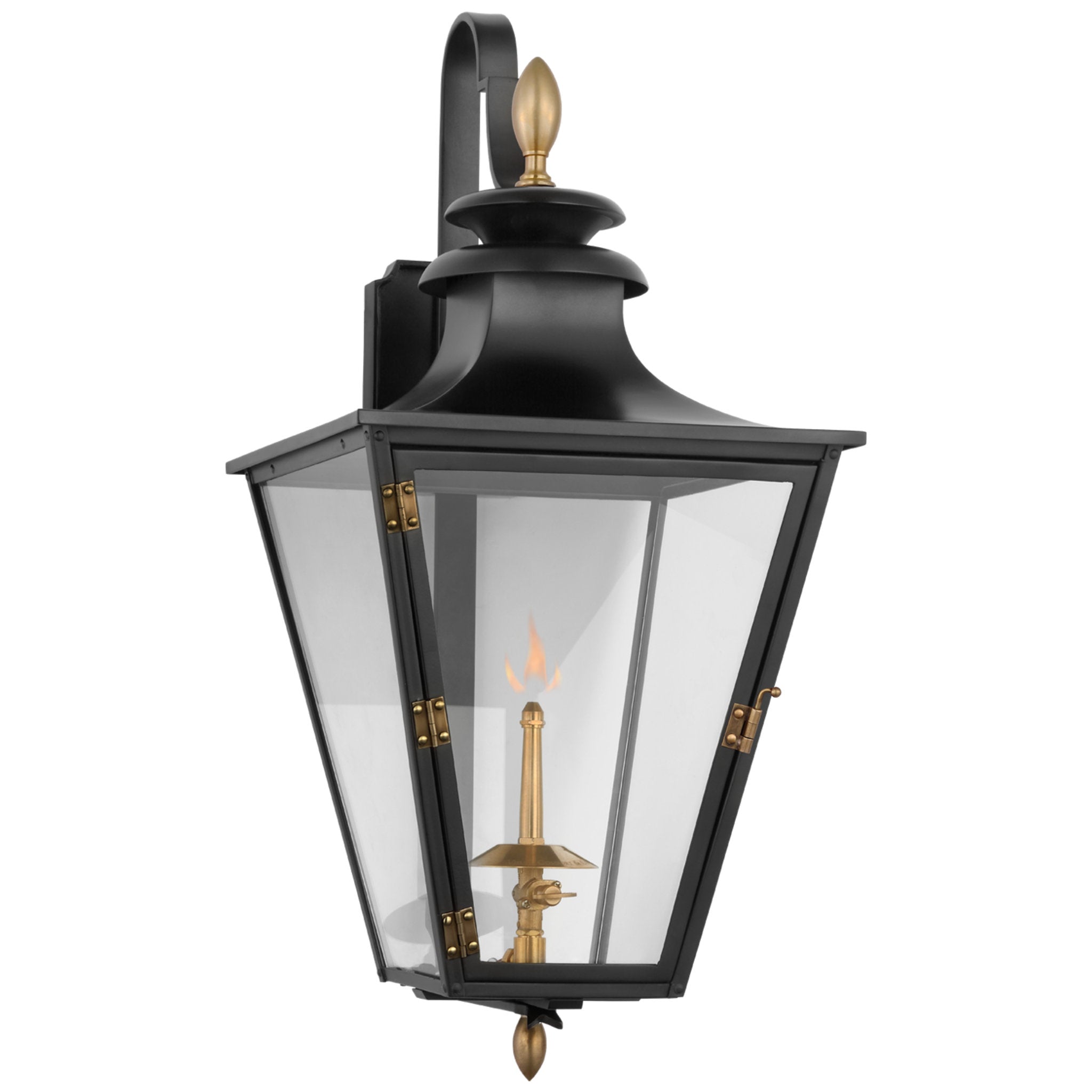 Chapman & Myers Albermarle Small Bracketed Gas Wall Lantern in Matte Black and Brass with Clear Glass Outdoor Lighting W11" x H24"