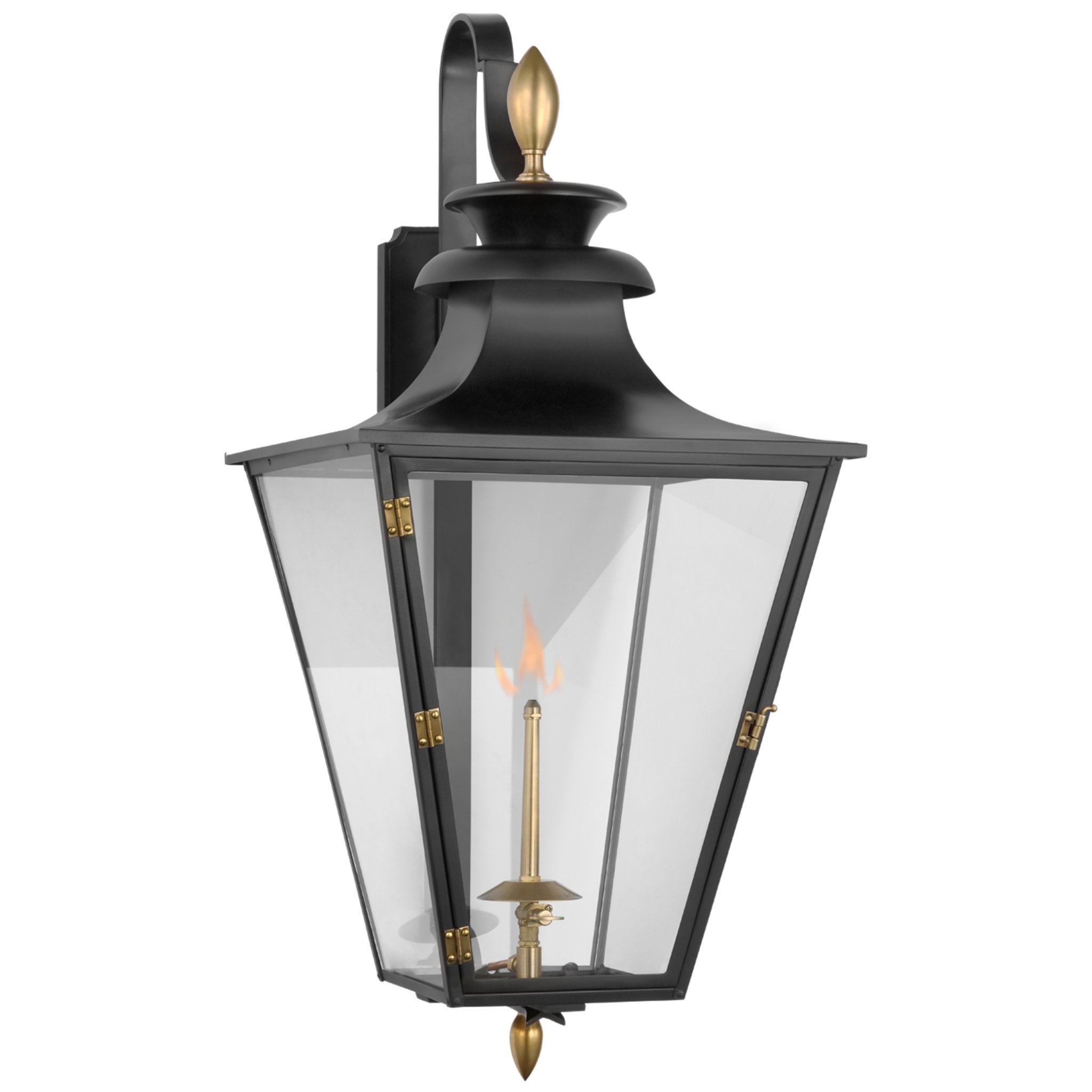 Chapman & Myers Albermarle Medium Bracketed Gas Wall Lantern in Matte Black and Brass with Clear Glass Outdoor Lighting W14.25" x H31.25"