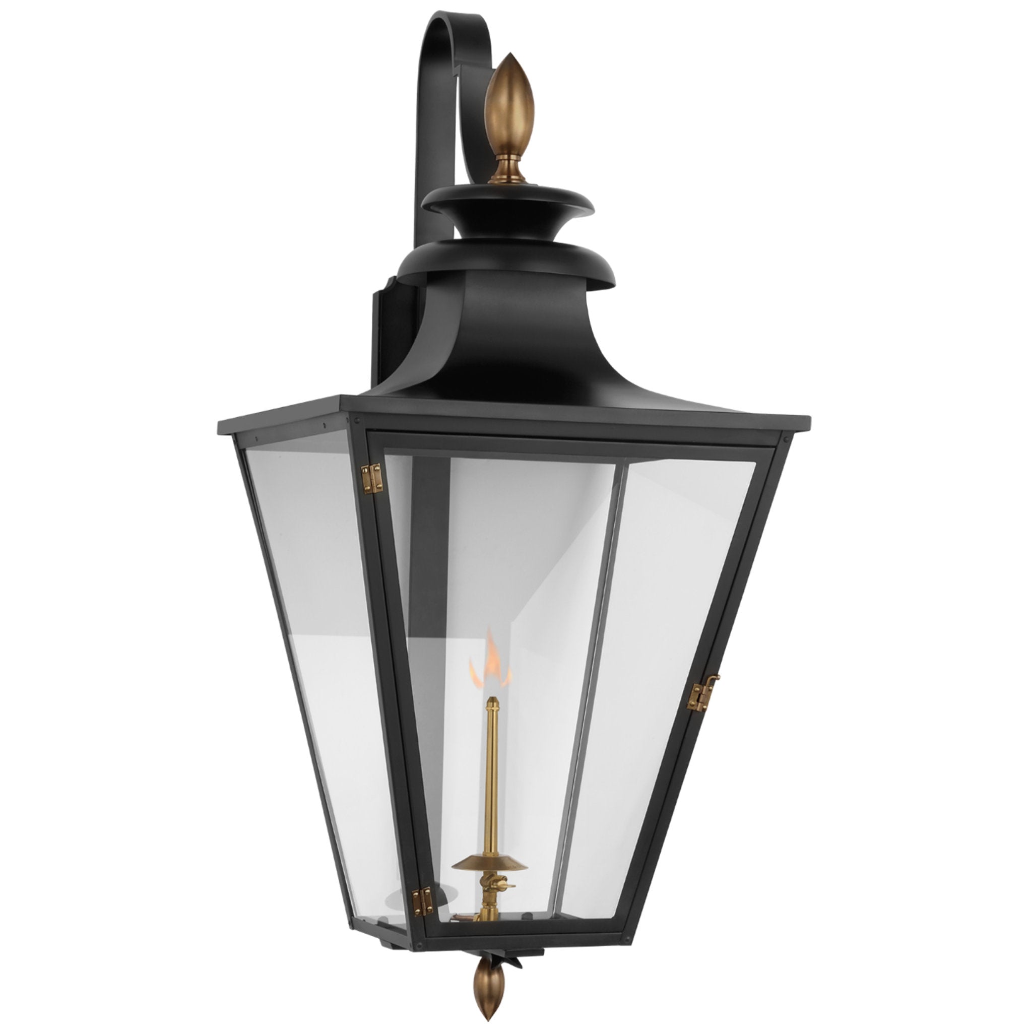 Chapman & Myers Albermarle Large Bracketed Gas Wall Lantern in Matte Black and Brass with Clear Glass Outdoor Lighting W18" x H39.75"