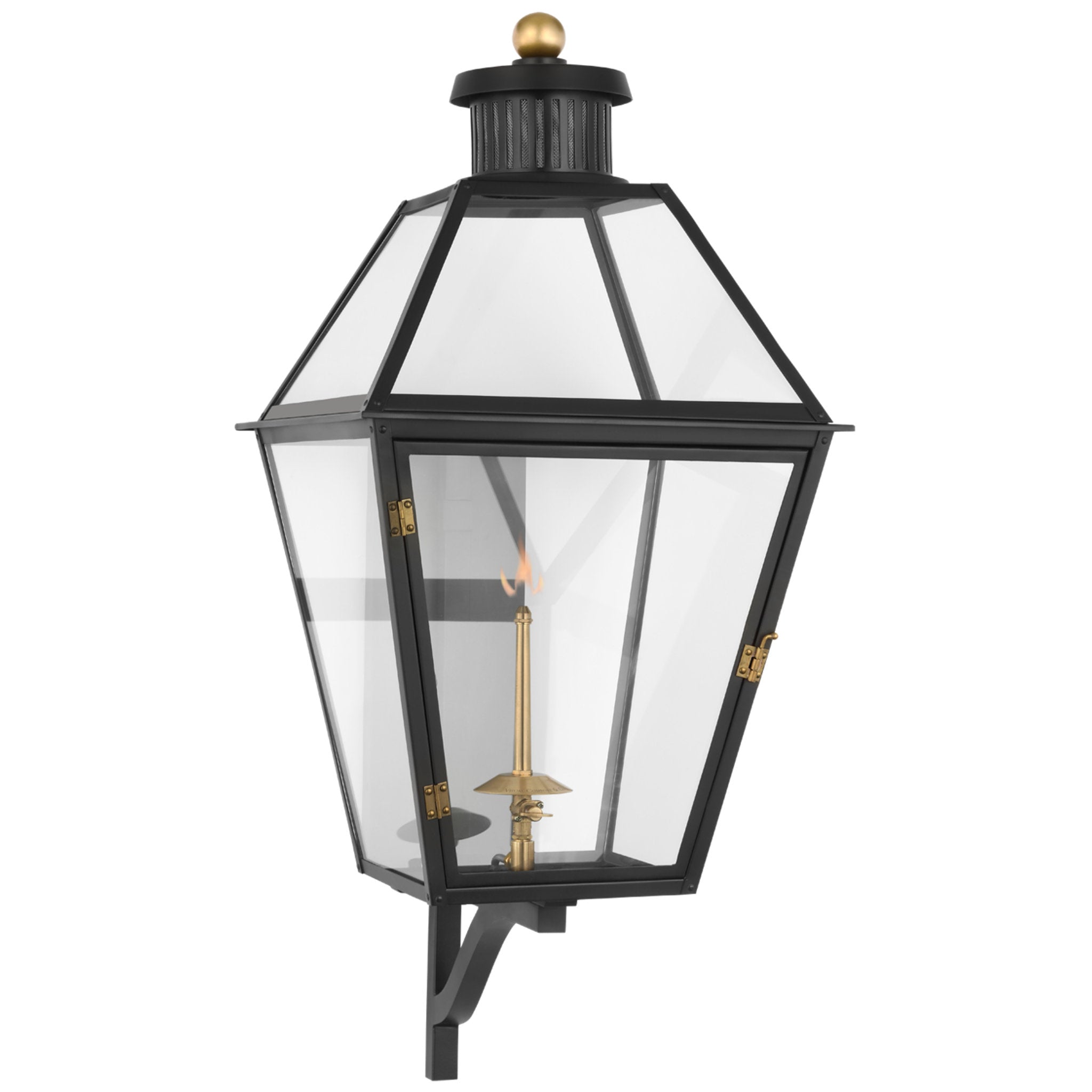 Chapman & Myers Stratford Large Bracketed Gas Wall Lantern in Matte Black with Clear Glass Outdoor Lighting W14.75" x H33.25"