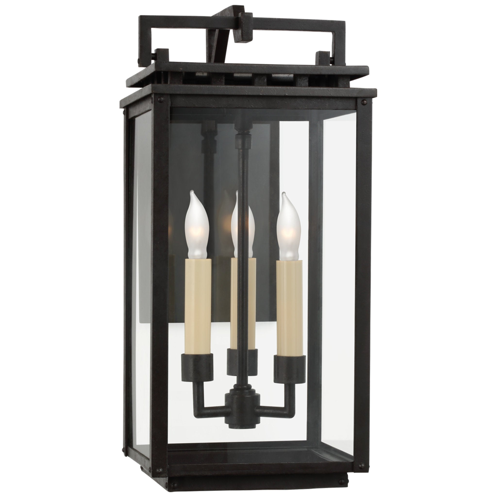 Chapman & Myers Cheshire Small Bracketed Wall Lantern in Aged Iron with Clear Glass Outdoor Lighting W7.5" x H16"