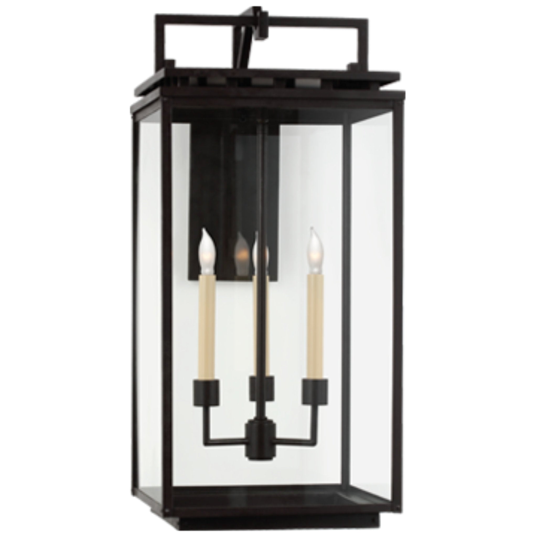 Chapman & Myers Cheshire Large Bracketed Wall Lantern in Aged Iron with Clear Glass Outdoor Lighting W12.75" x H27.75"