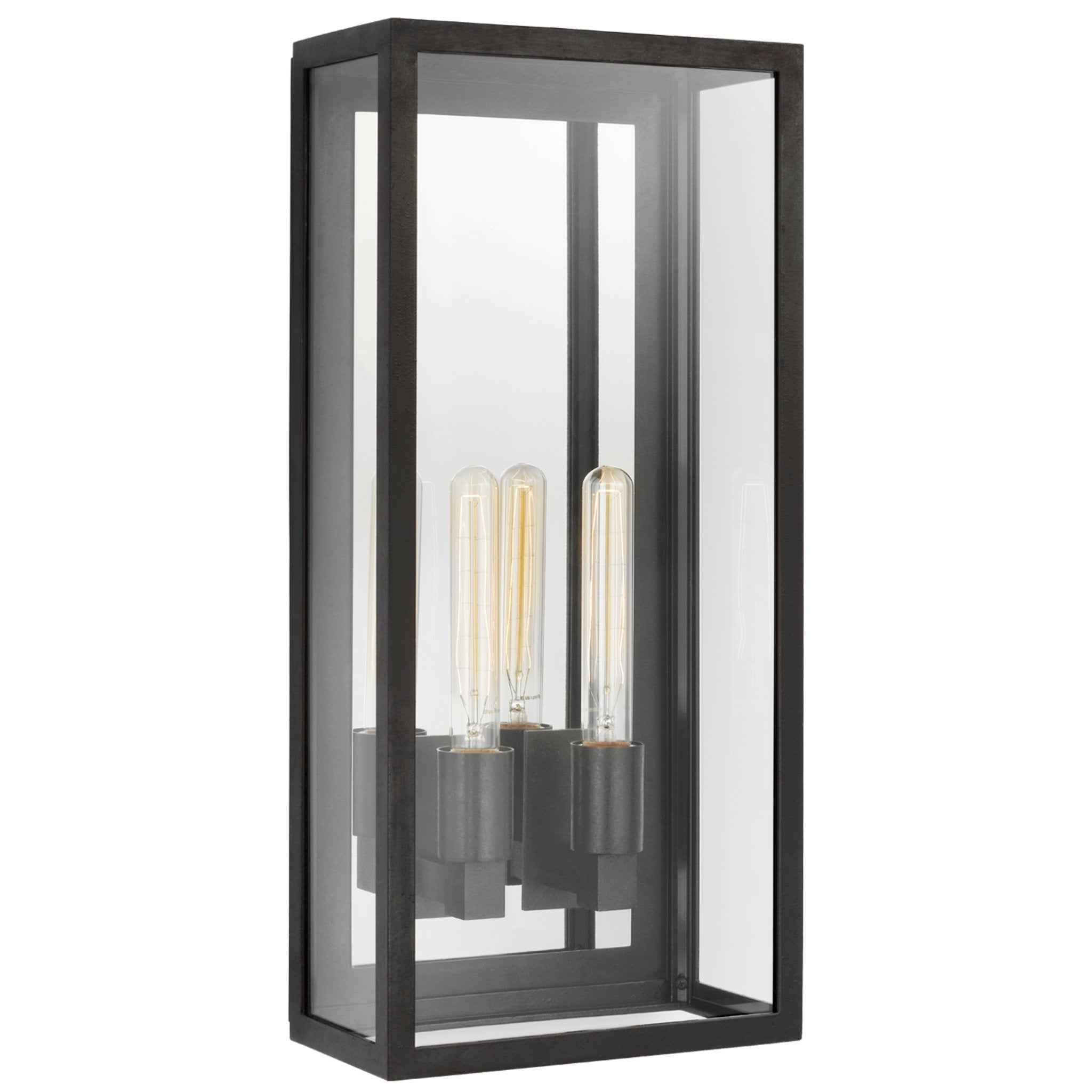 Chapman & Myers Fresno Large 2-Light 3/4 Wall Lantern in Aged Iron with Clear Glass Outdoor Lighting W10" x H22"