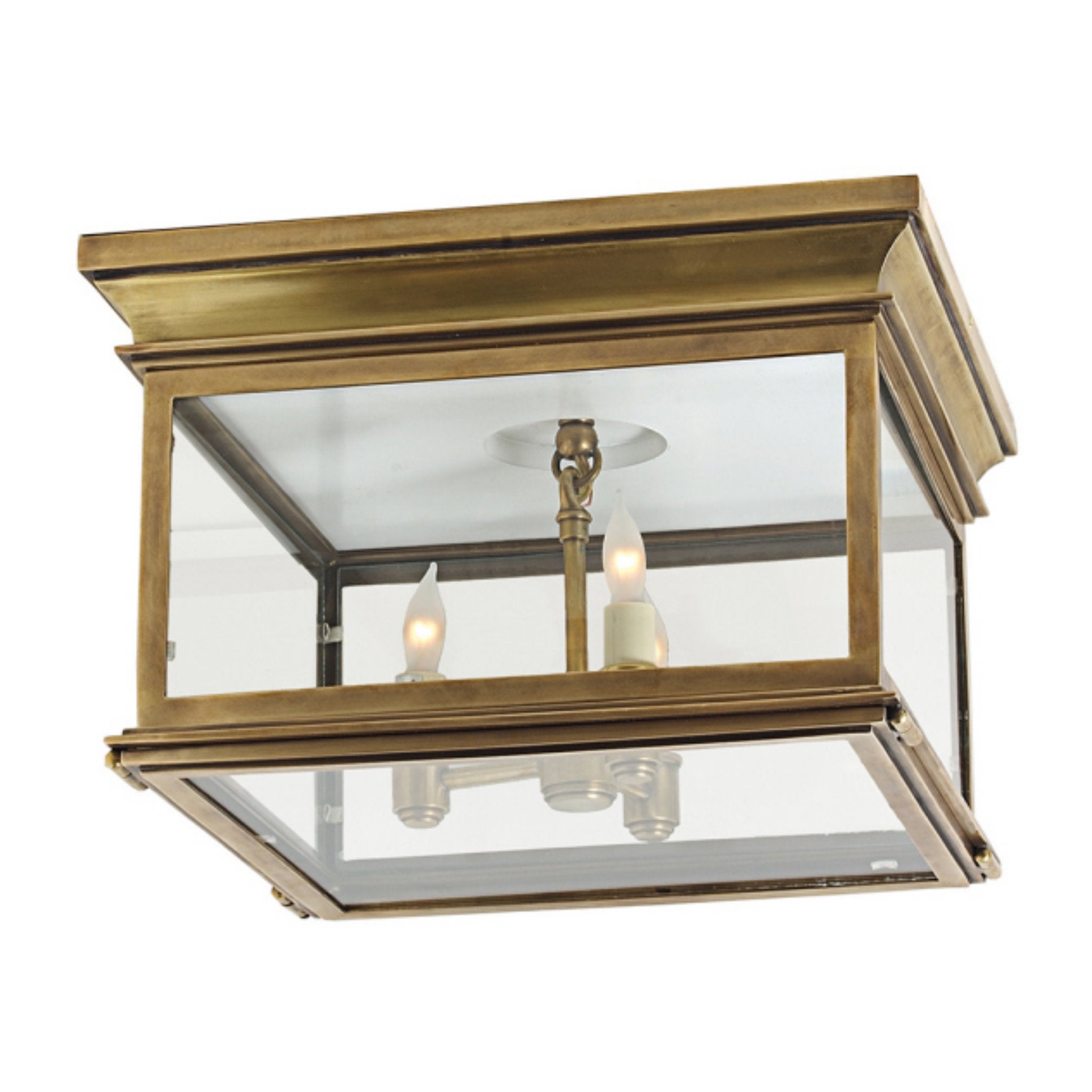 Chapman & Myers Club Large Square Flush Mount in Antique-Burnished Brass with Clear Glass Ceiling Light W13" x H9"