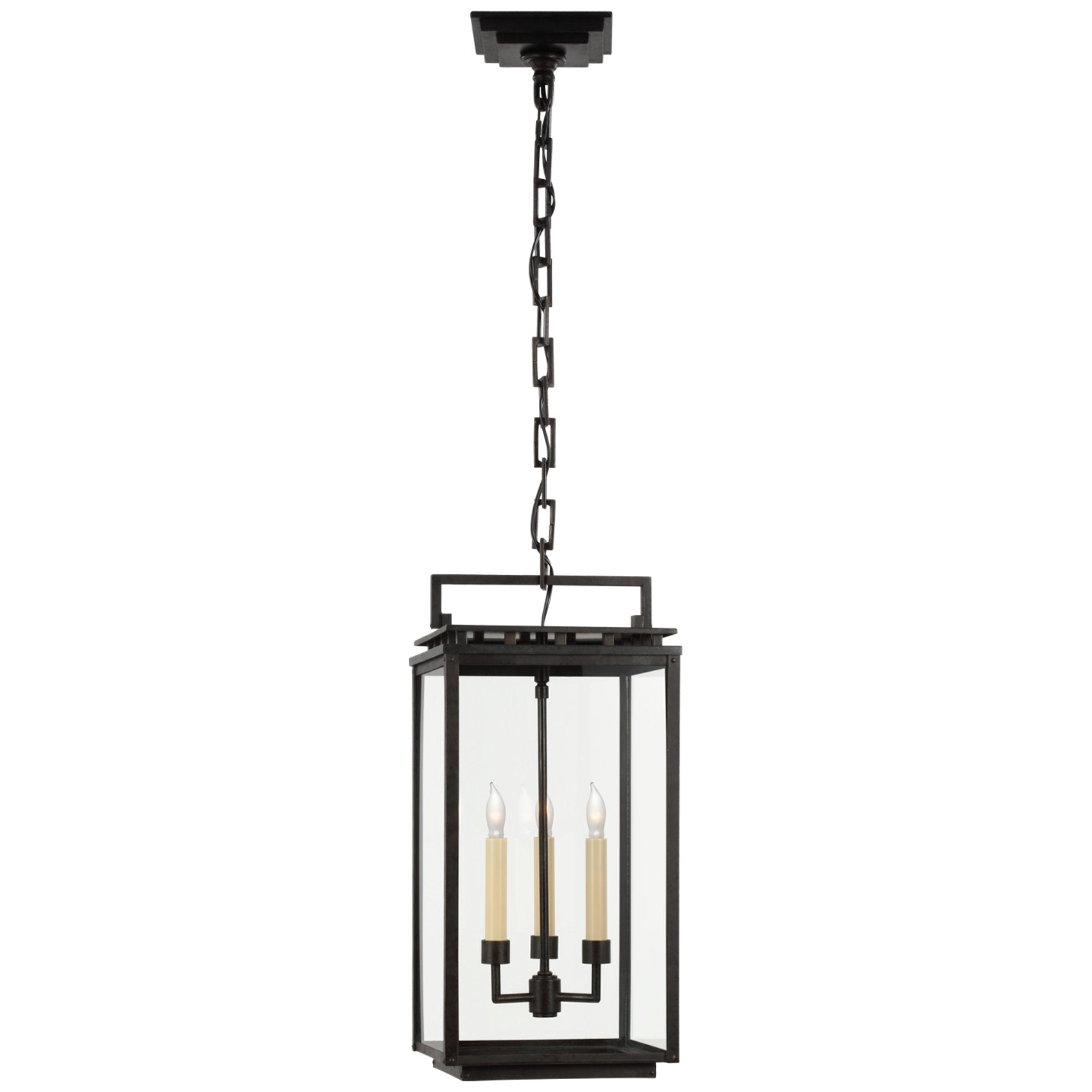 Chapman & Myers Cheshire Medium Hanging Lantern in Aged Iron with Clear Glass Outdoor Lighting W9.75" x H20.25"