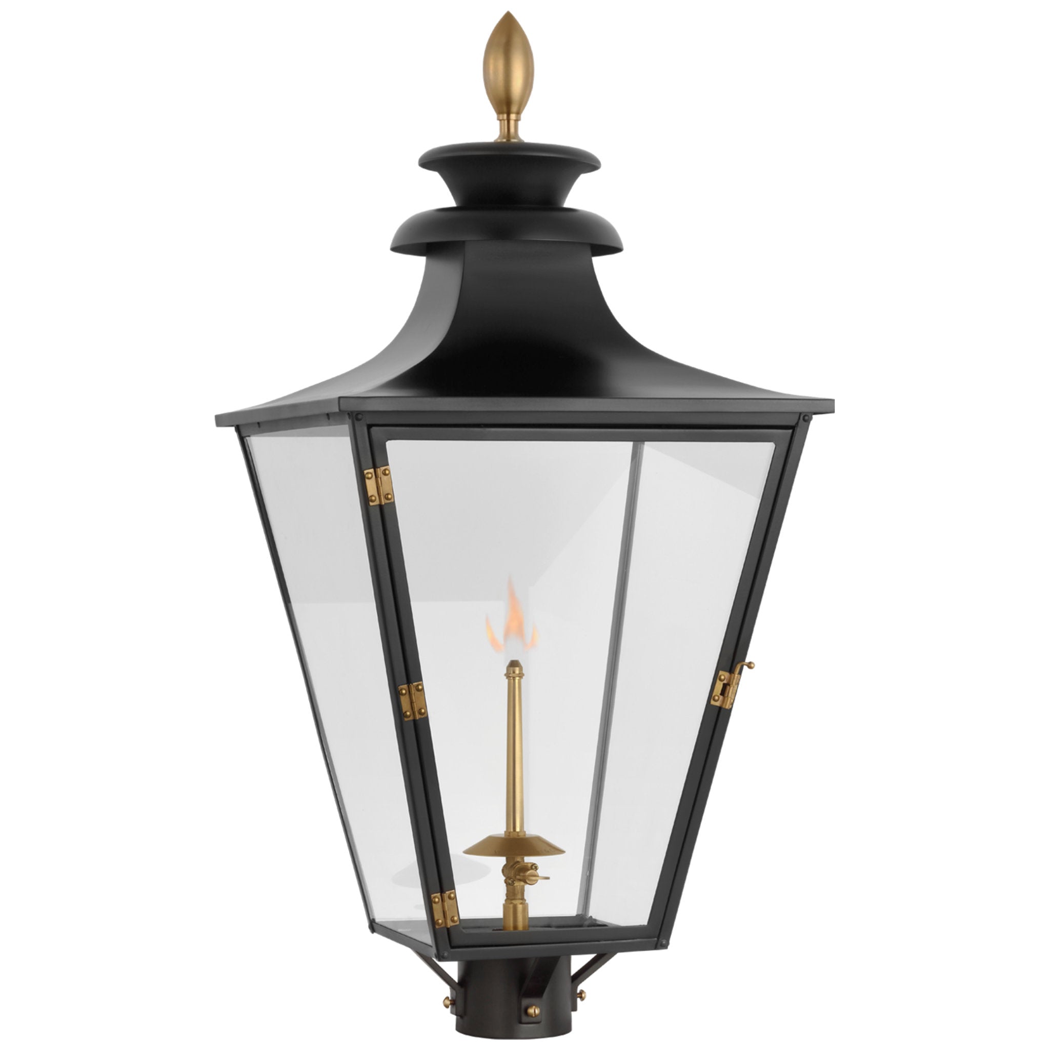 Chapman & Myers Albermarle Gas Post Light in Matte Black and Brass with Clear Glass Outdoor Lighting W14.25" x H29.5"