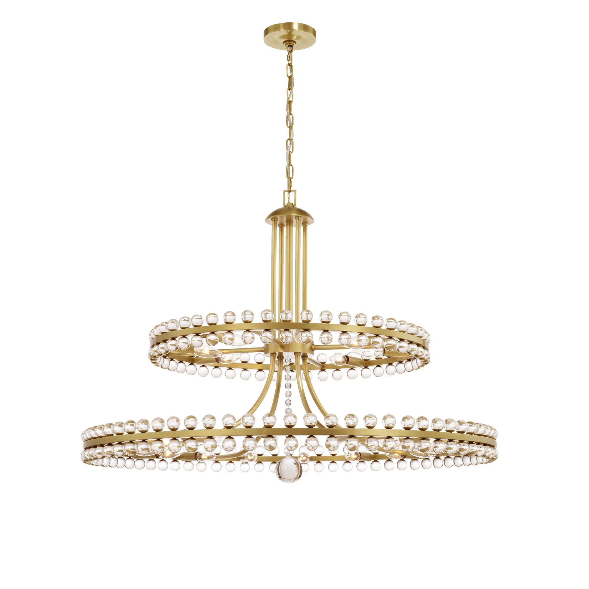 Clover 24 Light Aged Brass Two-tier Chandelier Glass Ball 39.25"W x 32.5"H x 39.25"D