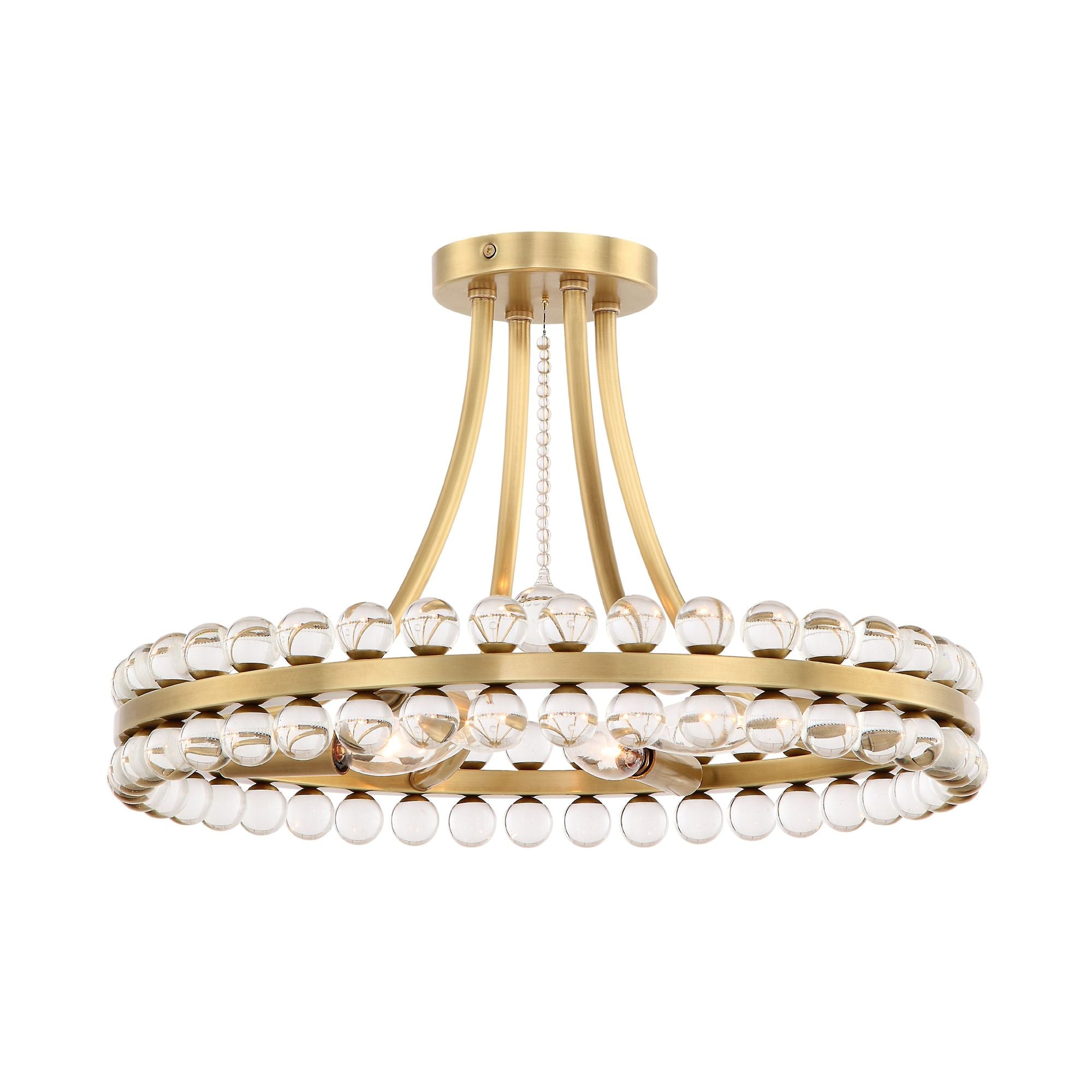 Clover 4 Light Aged Brass Semi Flush Mount Glass Ball 18.25"W x 12"H x 18.25"D
