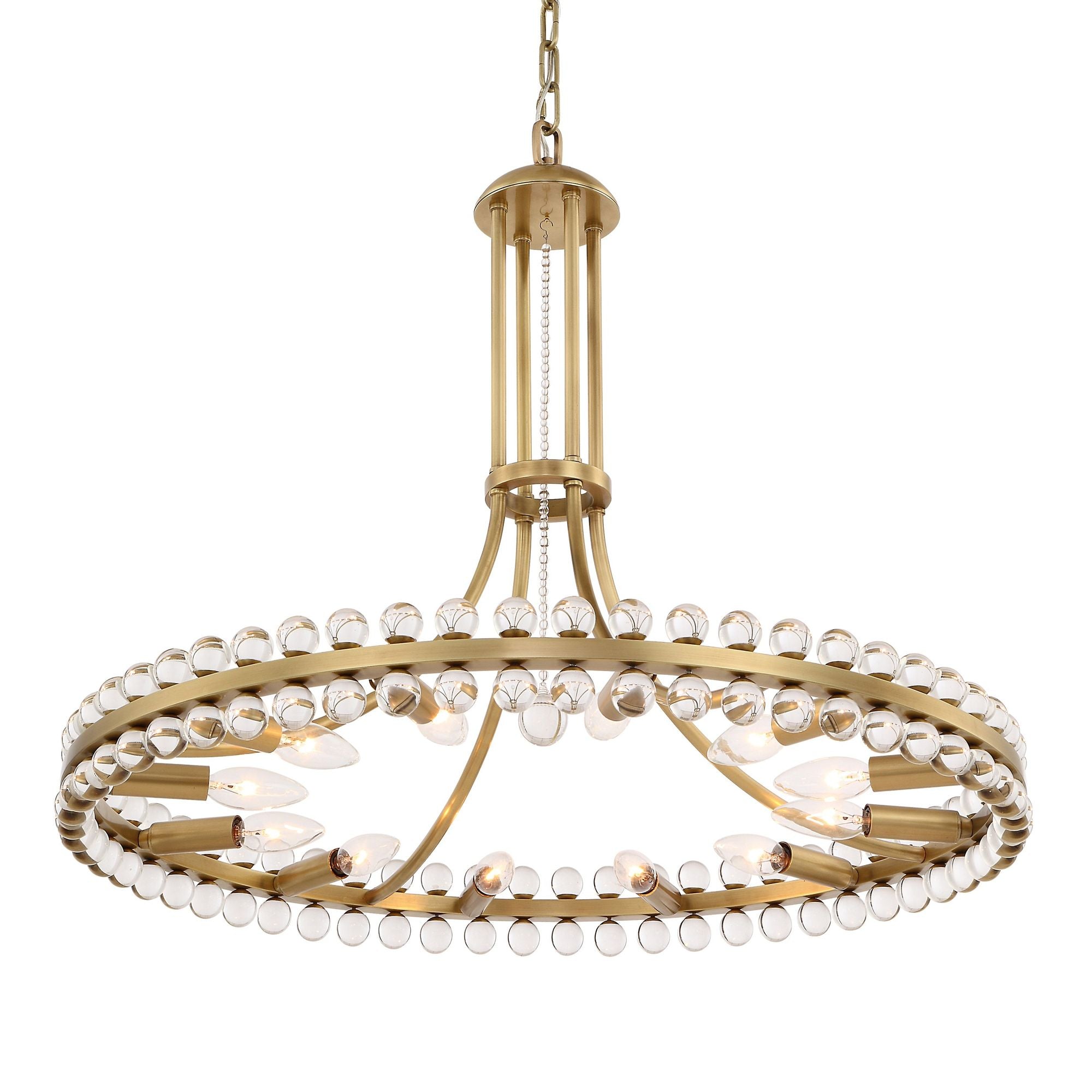 Clover 12 Light Aged Brass Chandelier Glass Ball 28.75"W x 24.5"H x 28.75"D