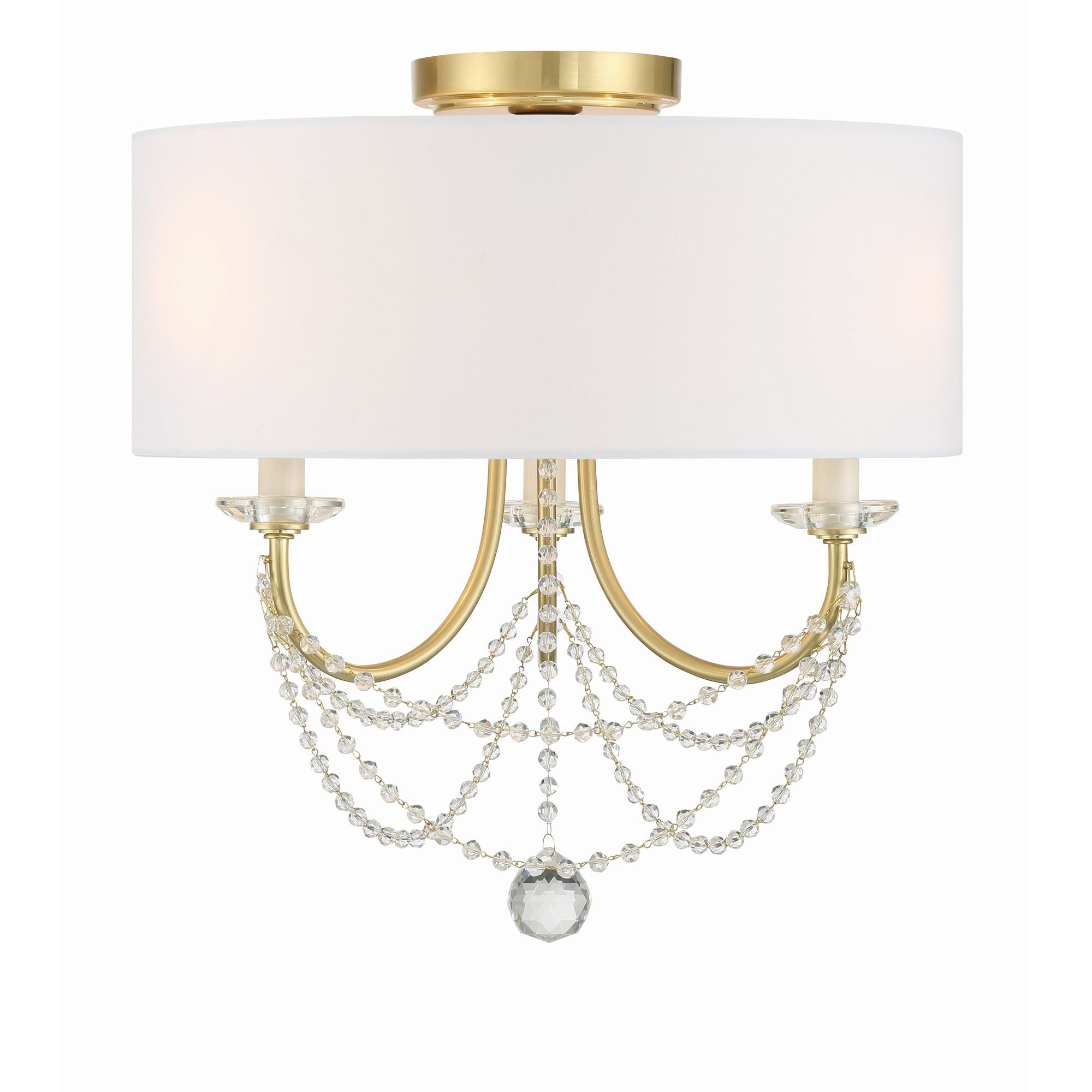 Delilah 3 Light Aged Brass Semi Flush Mount Silk Shade 15.75"W x 15.5"H x 15.75"D