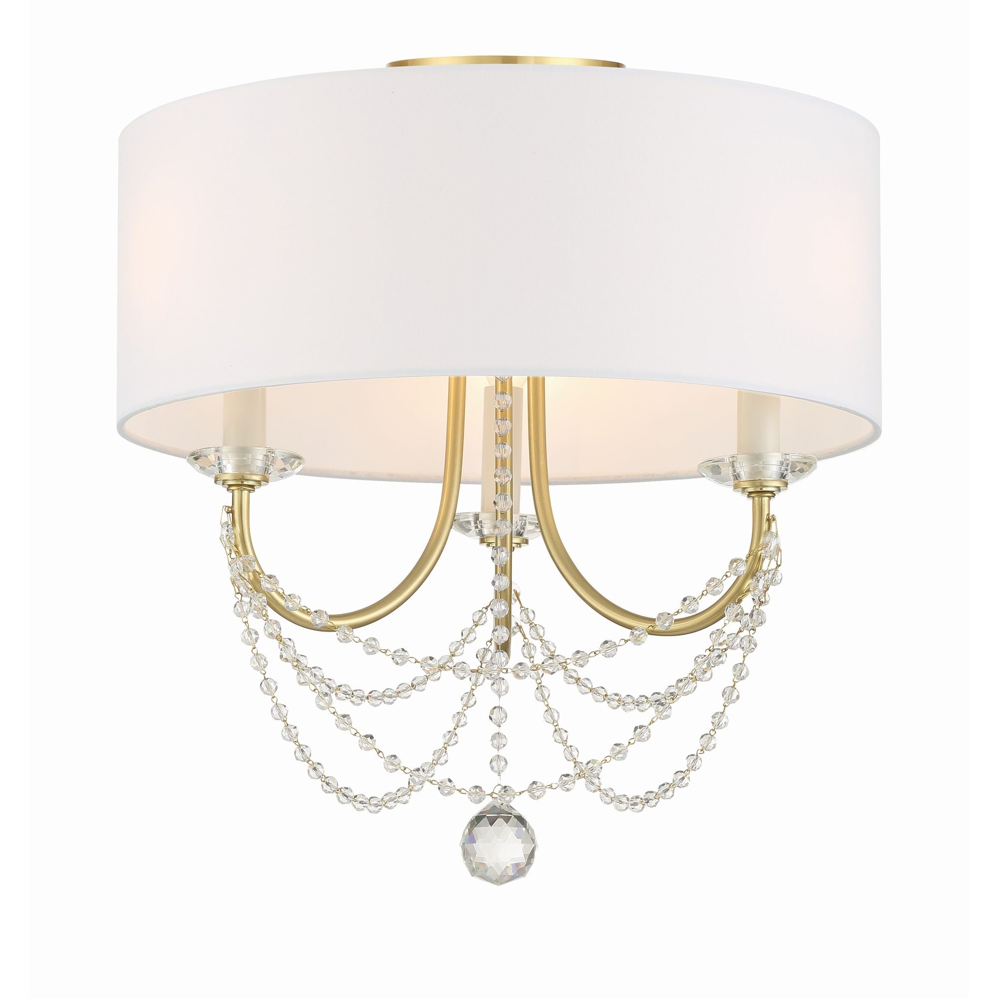 Delilah 3 Light Aged Brass Semi Flush Mount Silk Shade 15.75"W x 15.5"H x 15.75"D