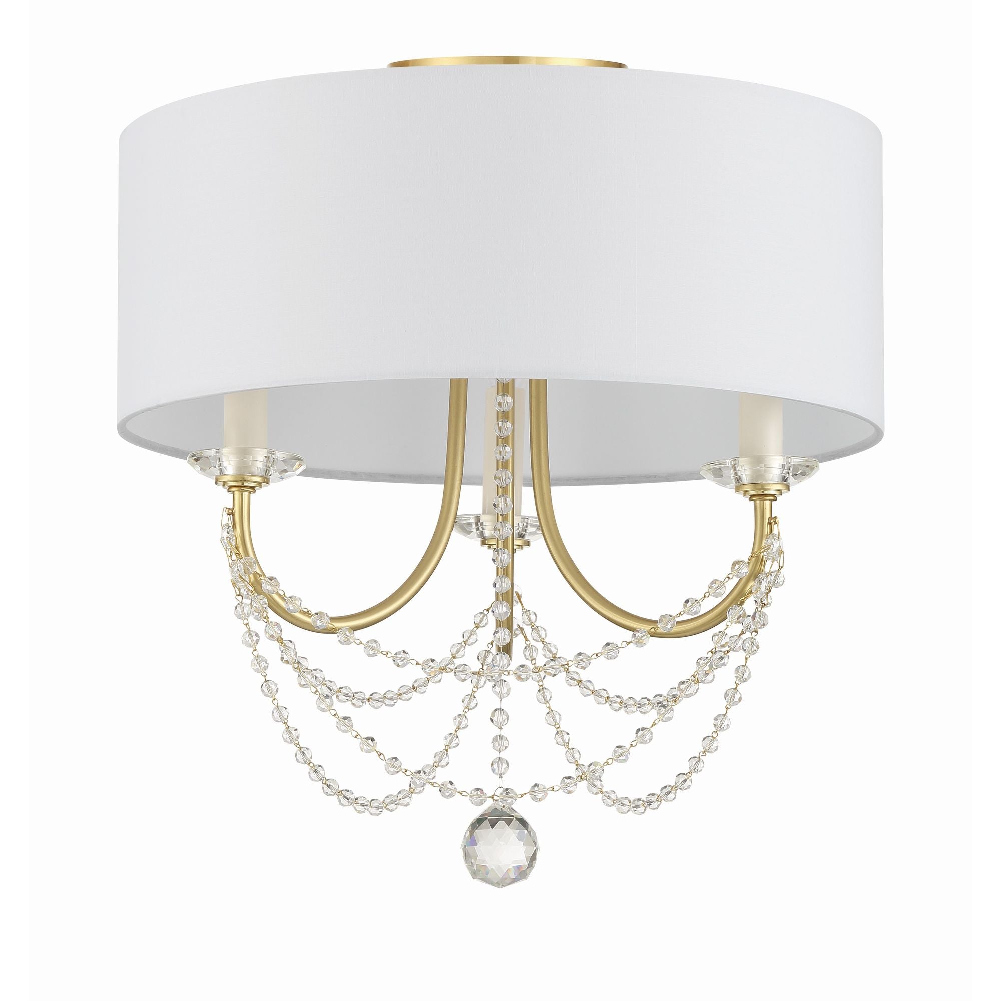 Delilah 3 Light Aged Brass Semi Flush Mount Silk Shade 15.75"W x 15.5"H x 15.75"D