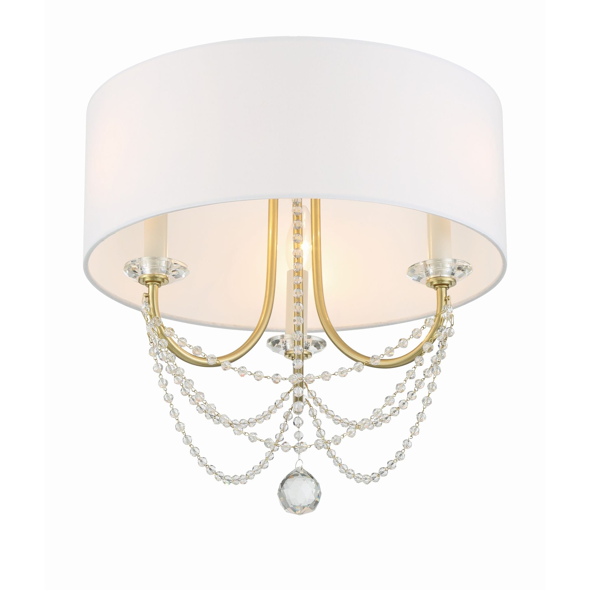 Delilah 3 Light Aged Brass Semi Flush Mount Silk Shade 15.75"W x 15.5"H x 15.75"D