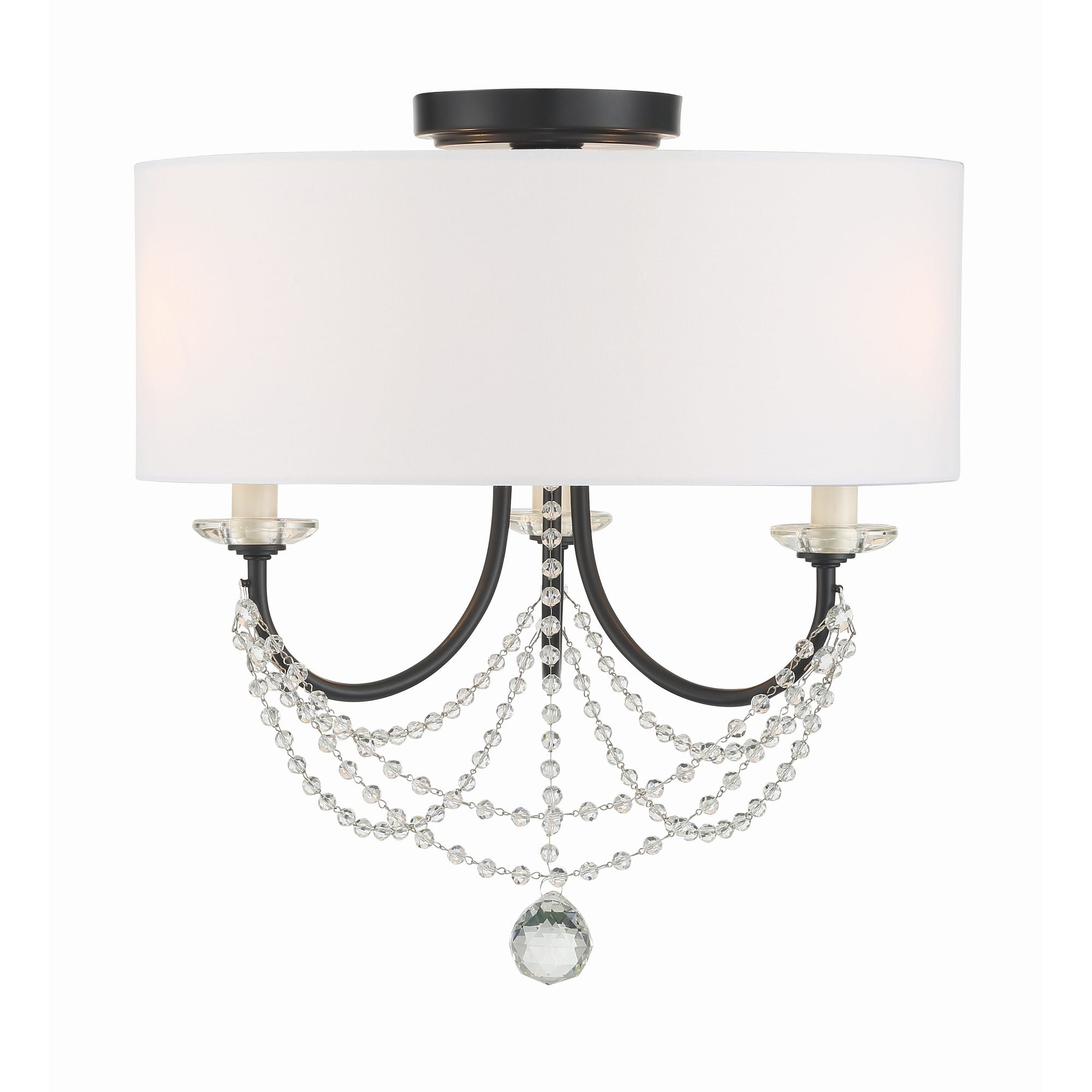 Delilah 3 Light Matte Black Semi Flush Mount Silk Shade 15.75"W x 15.5"H x 15.75"D