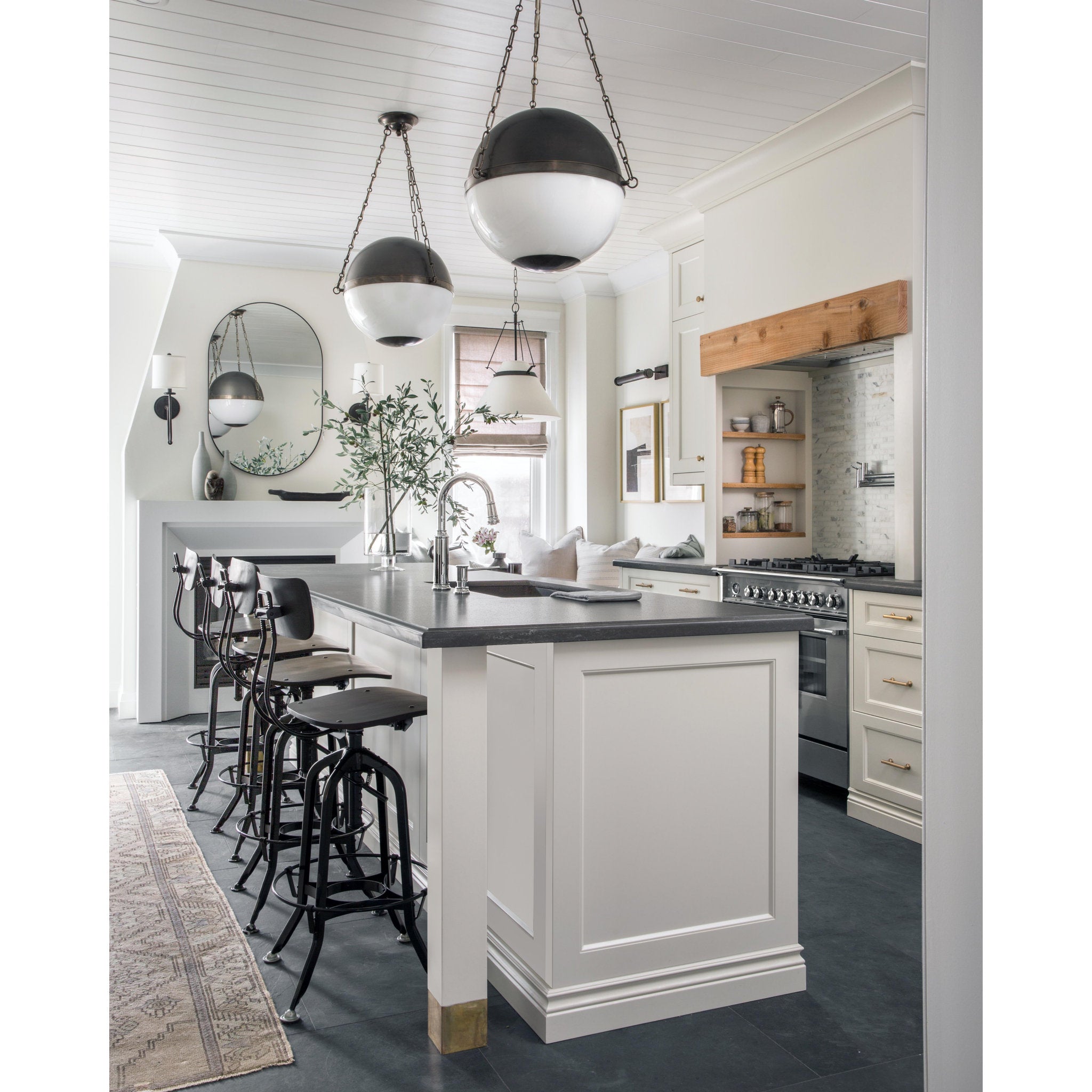 Sphere No.2 3-Light Pendant in Distressed Bronze by Mark D. Sikes 20.5L x 20.5W x 17H