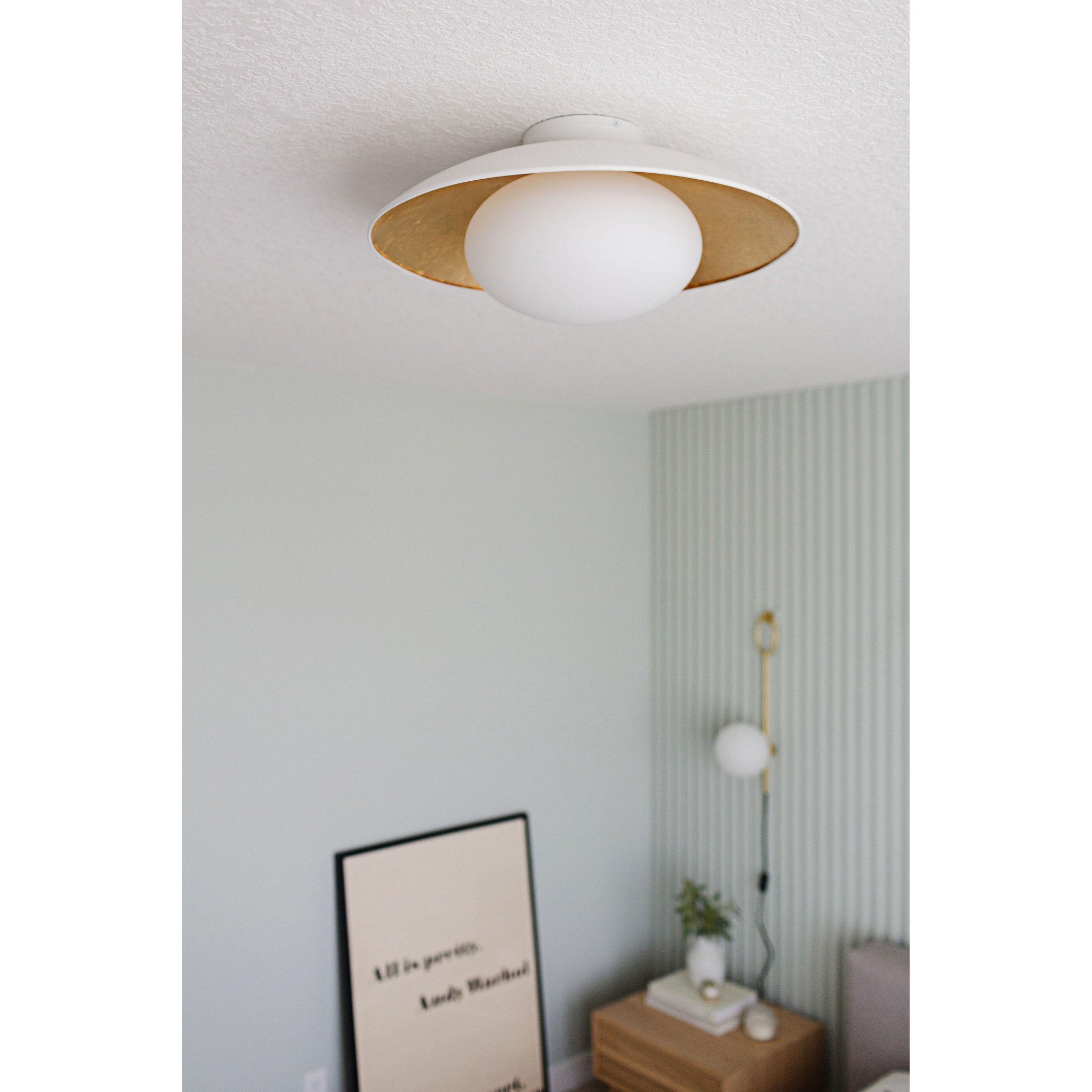 Cadence 1-Light Semi Flush in White Lustro/Gold Leaf Combo 11.75L x 21W x 9H