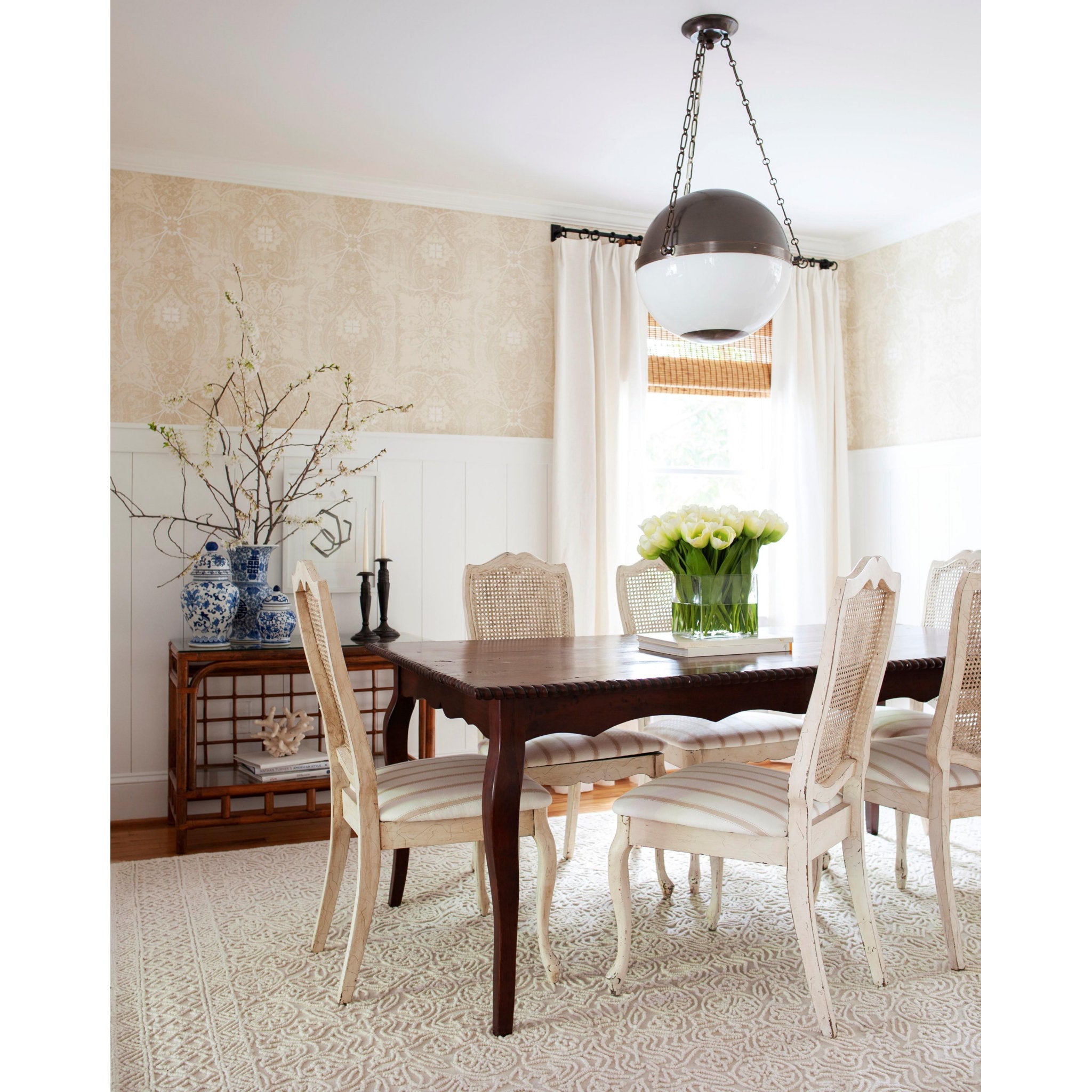 Sphere No.2 3-Light Pendant in Distressed Bronze by Mark D. Sikes 20.5L x 20.5W x 17H