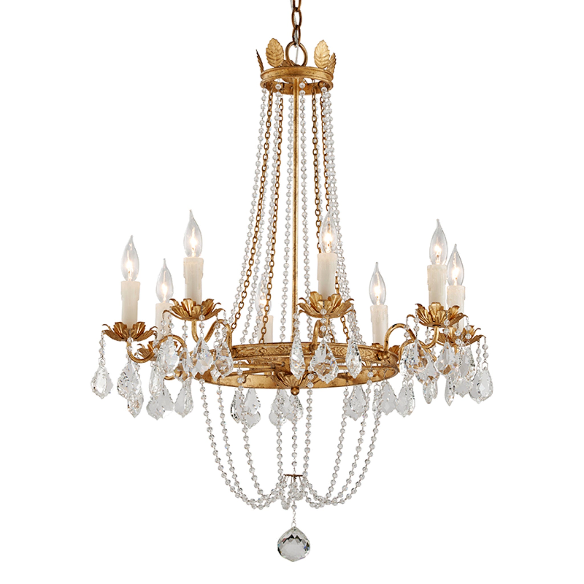 Viola Chandelier 8-Light LED in Distressed Gold Leaf 27.5L x 27.5W x 36.5H