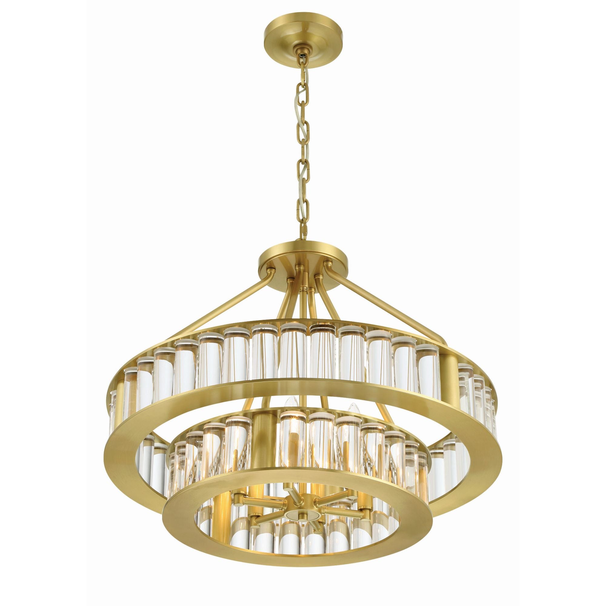 Libby Langdon Farris 6 Light Aged Brass Chandelier Clear Glass 24.5"W x 20"H x 24.5"D