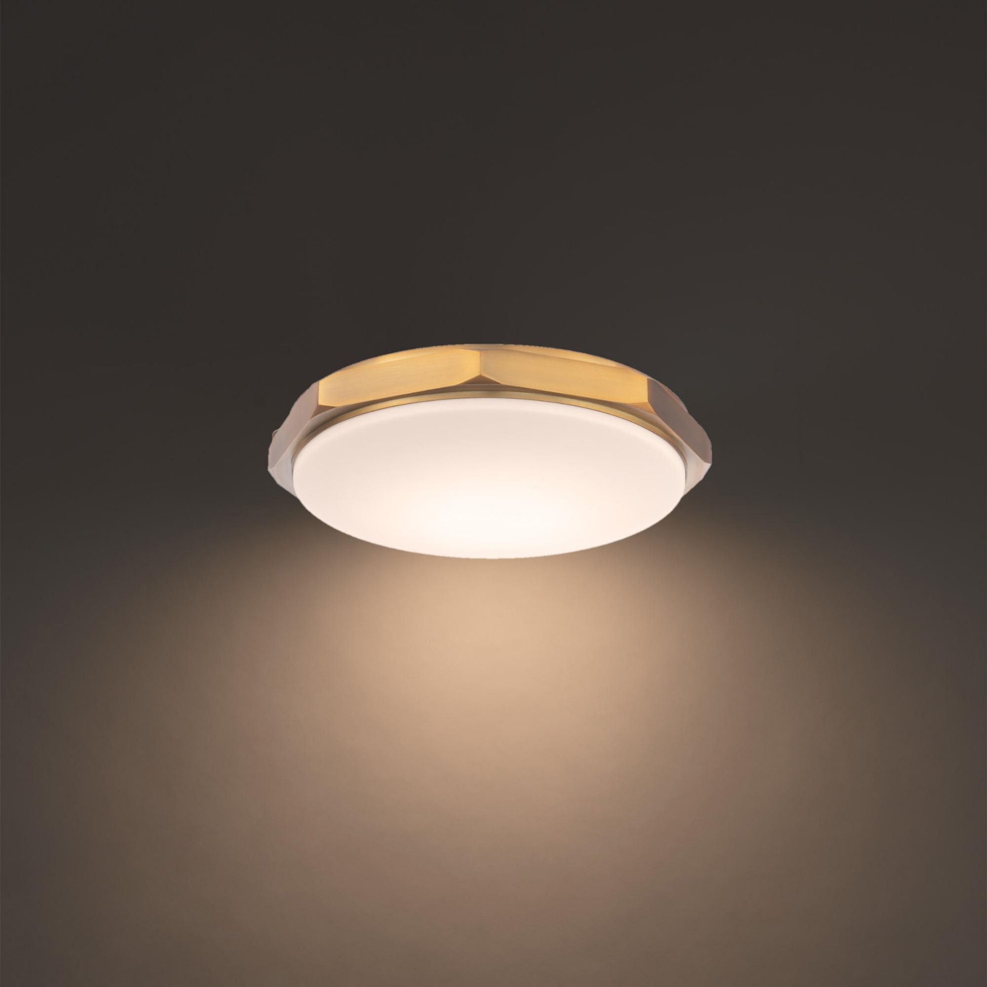 Grommet 16in LED Flush Mount 3-CCT 2700K-3000K-3500K Set to 2700K in Aged Brass