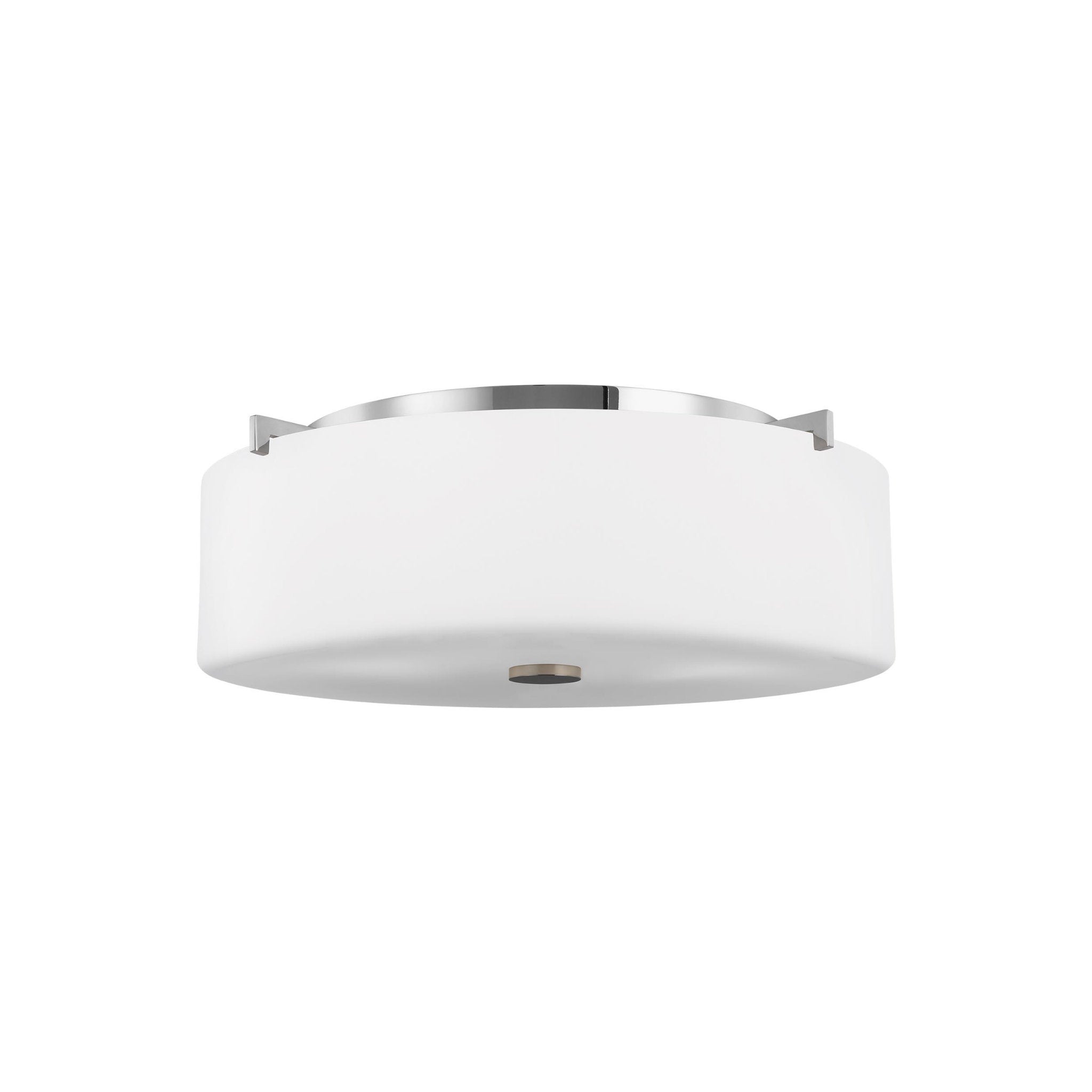 Sunset Drive Large Three Light Flush Mount Modern Ceiling Fixture 6.25" Height Steel Round White Opal Etched Shade in Chrome