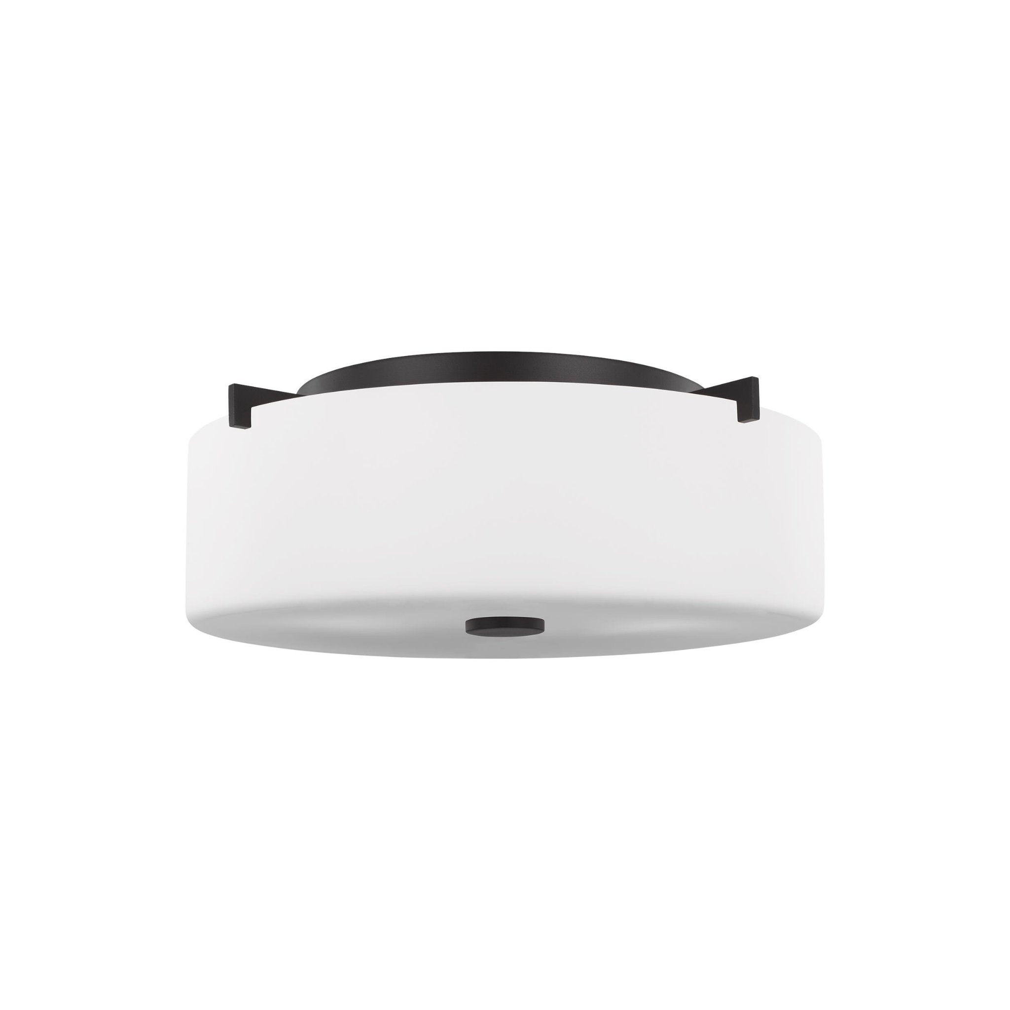 Sunset Drive Small Two Light Flush Mount Modern Ceiling Fixture 4.75" Height Steel Round White Opal Etched Shade in Oil Rubbed Bronze