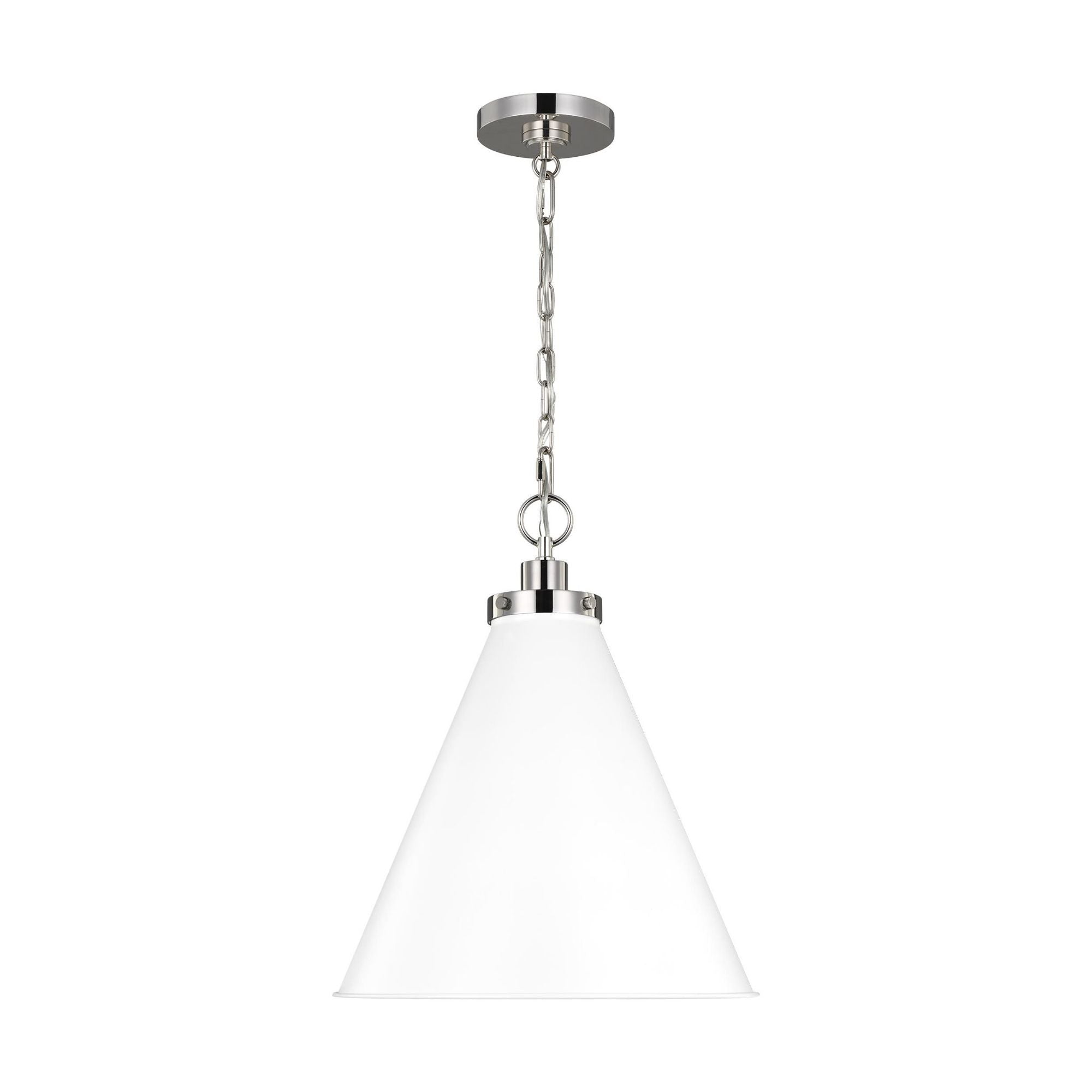 Chapman & Myers Wellfleet Medium Cone Pendant in Matte White and Polished Nickel