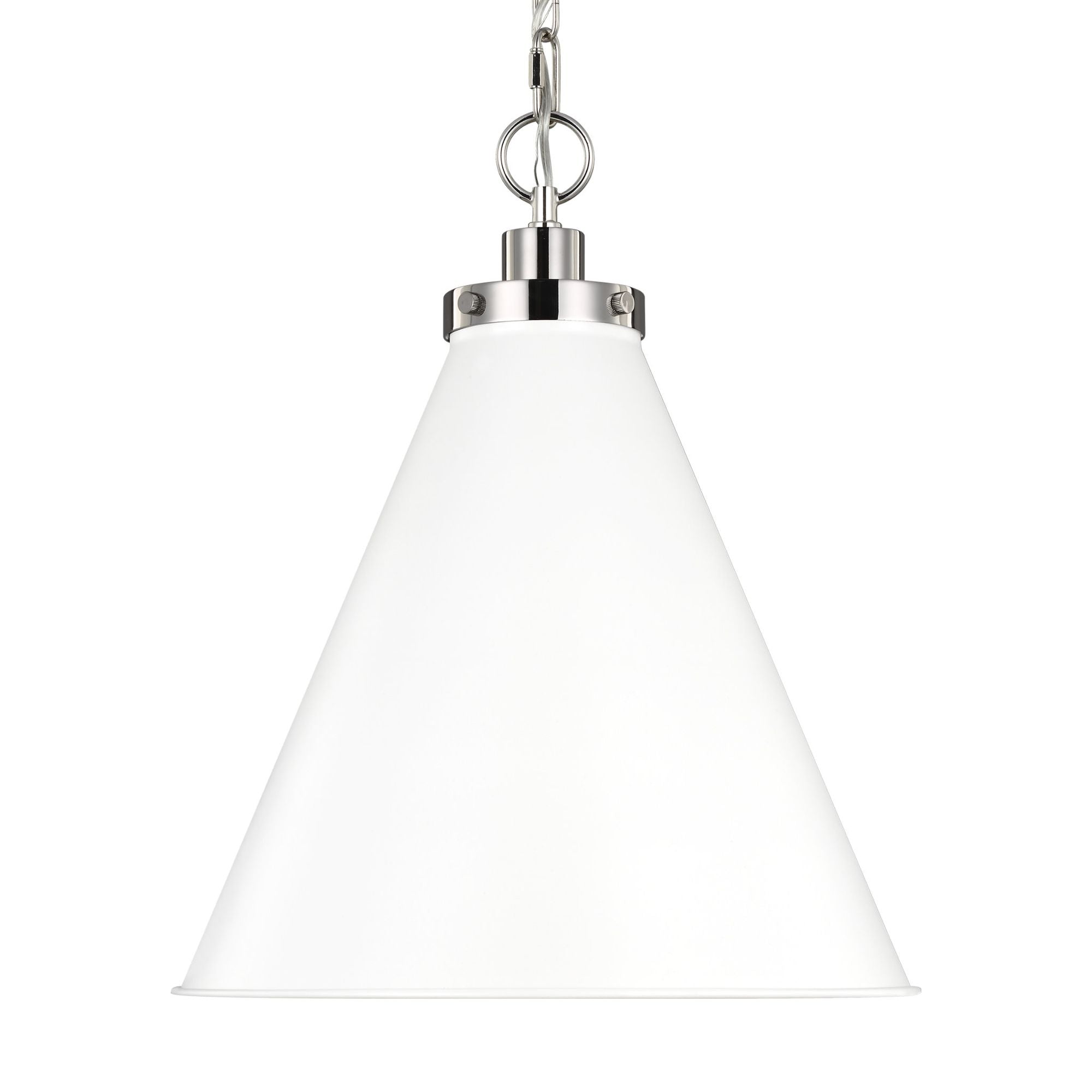 Chapman & Myers Wellfleet Medium Cone Pendant in Matte White and Polished Nickel