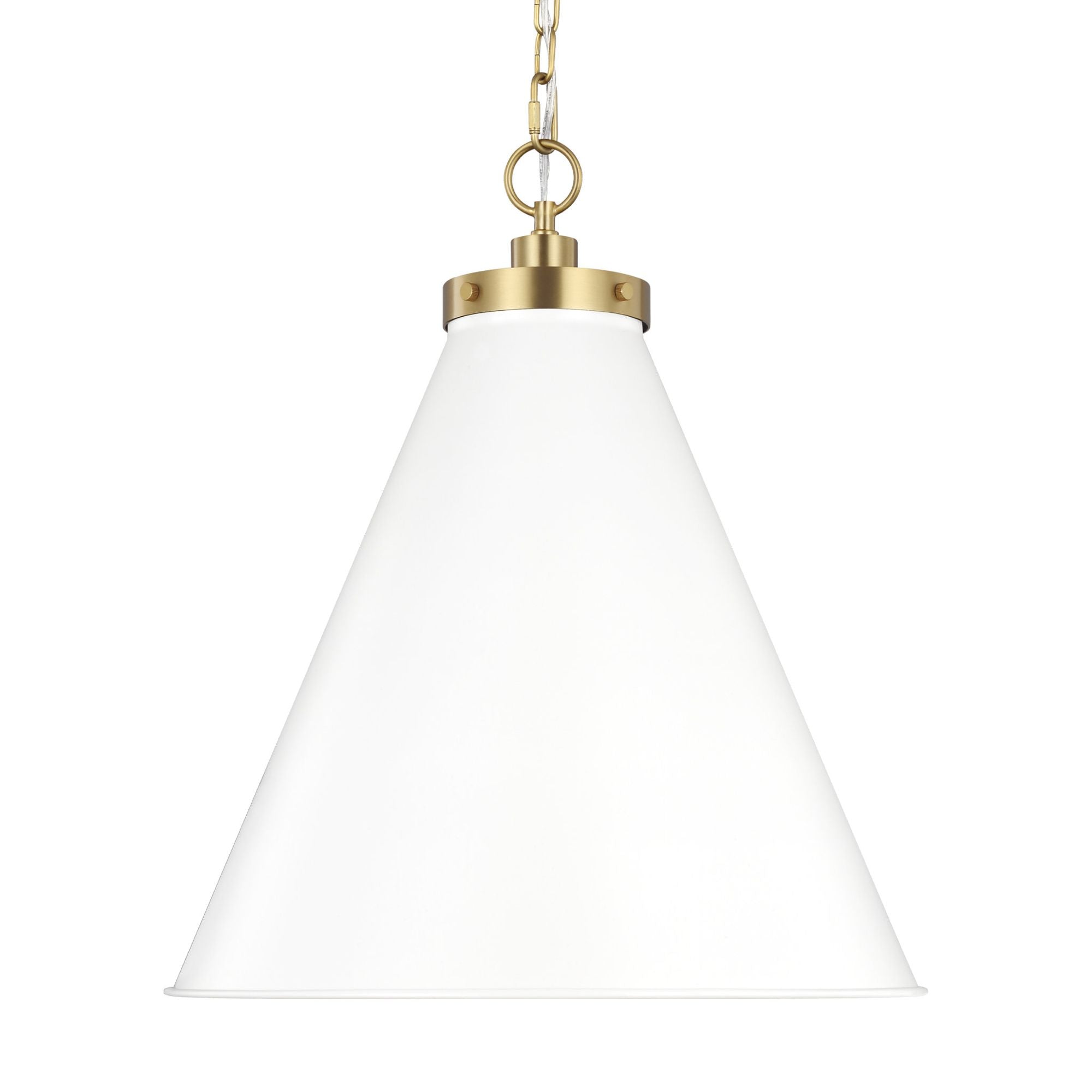 Chapman & Myers Wellfleet Large Cone Pendant in Matte White and Burnished Brass
