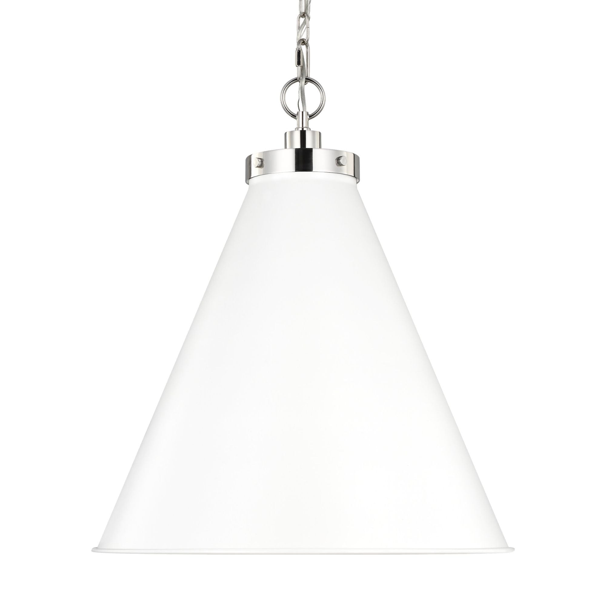 Chapman & Myers Wellfleet Large Cone Pendant in Matte White and Polished Nickel