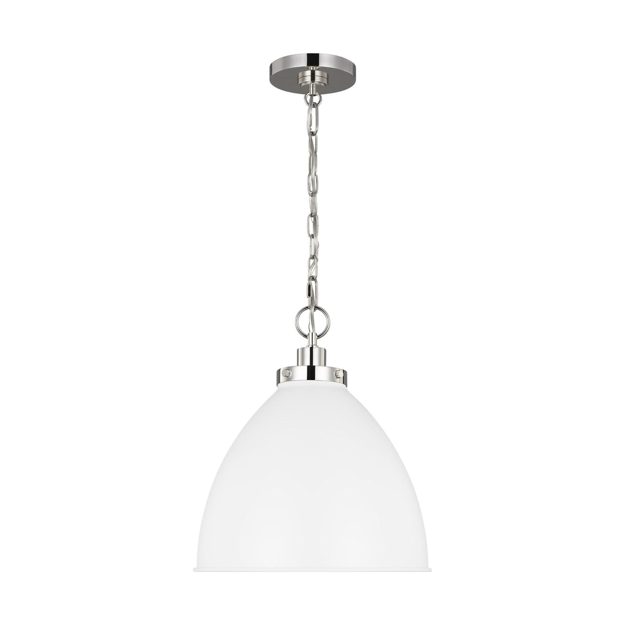 Chapman & Myers Wellfleet Medium Dome Pendant in Matte White and Polished Nickel