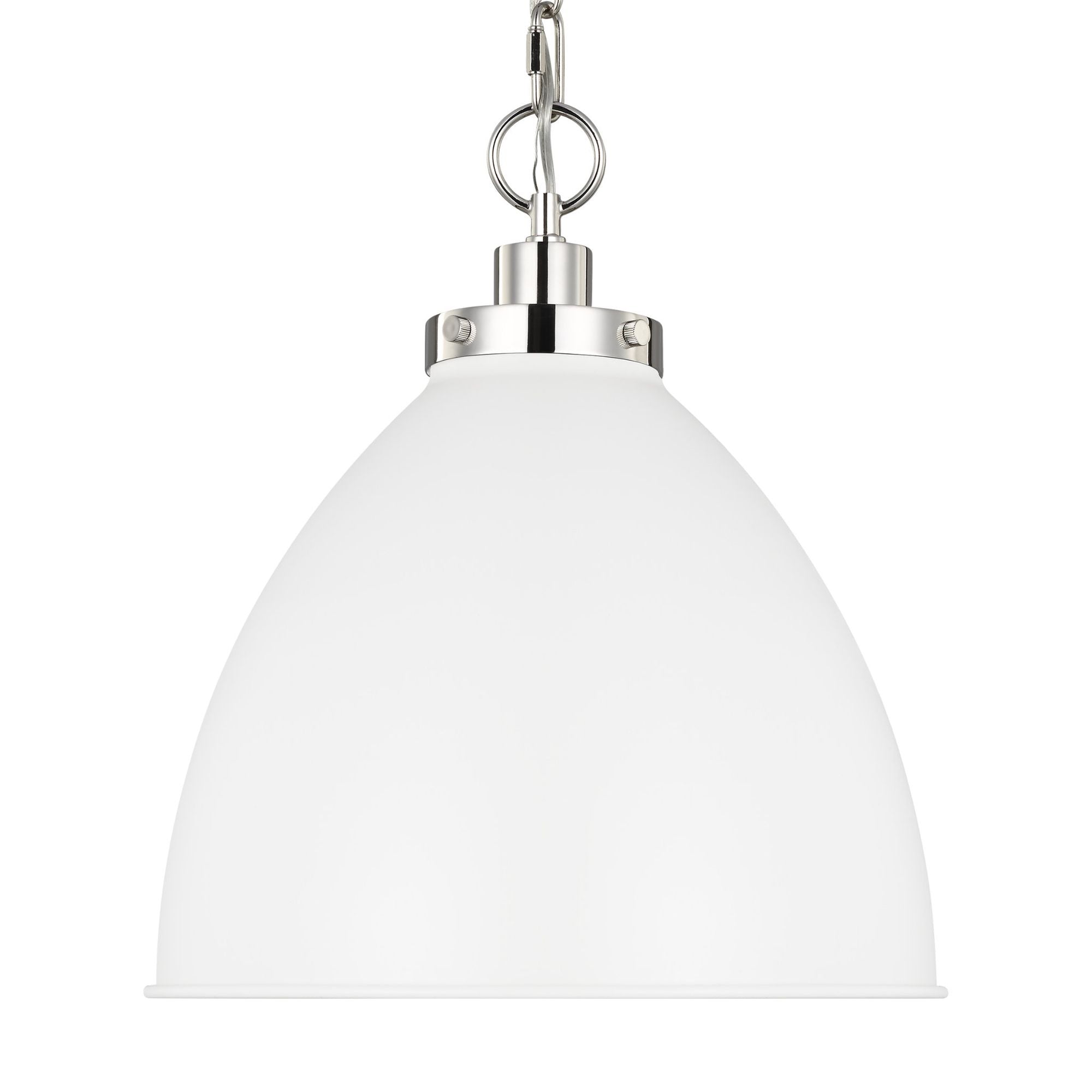 Chapman & Myers Wellfleet Medium Dome Pendant in Matte White and Polished Nickel