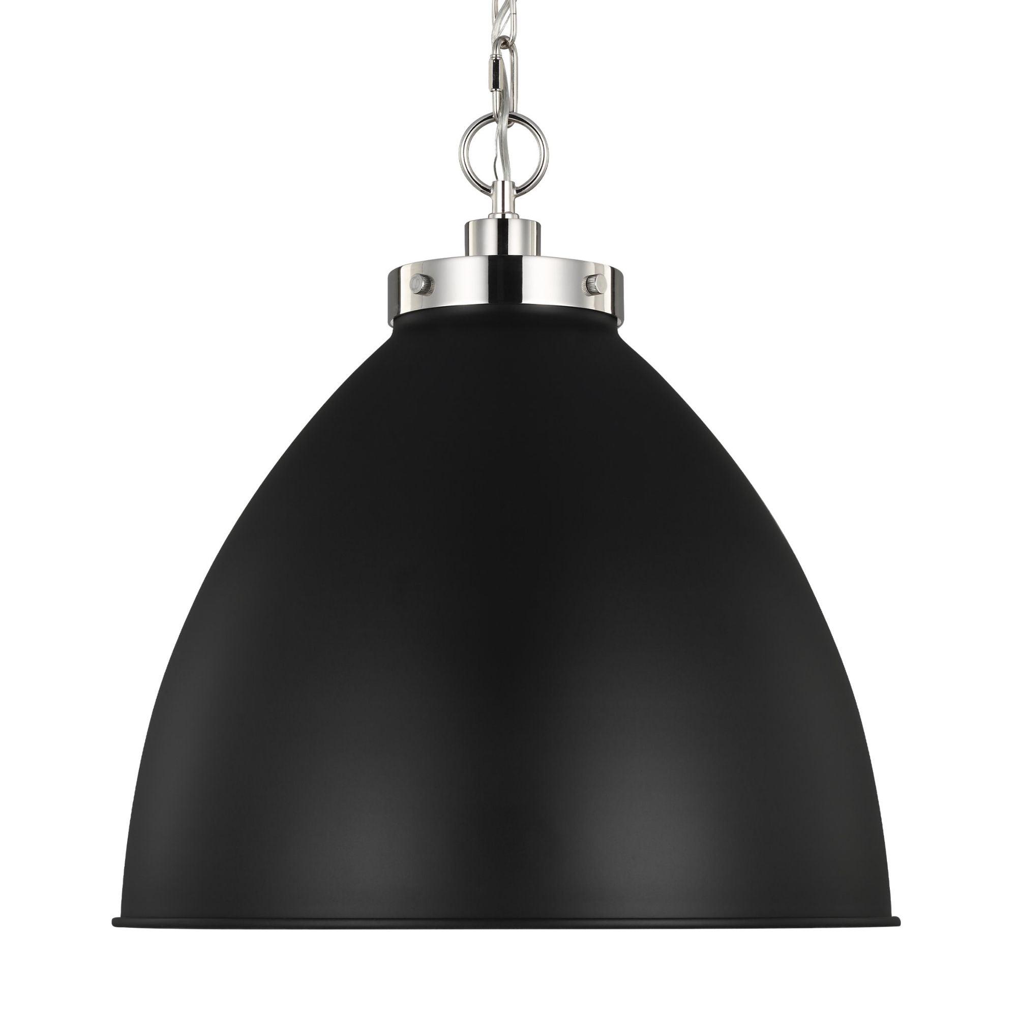 Chapman & Myers Wellfleet Large Dome Pendant in Midnight Black and Polished Nickel