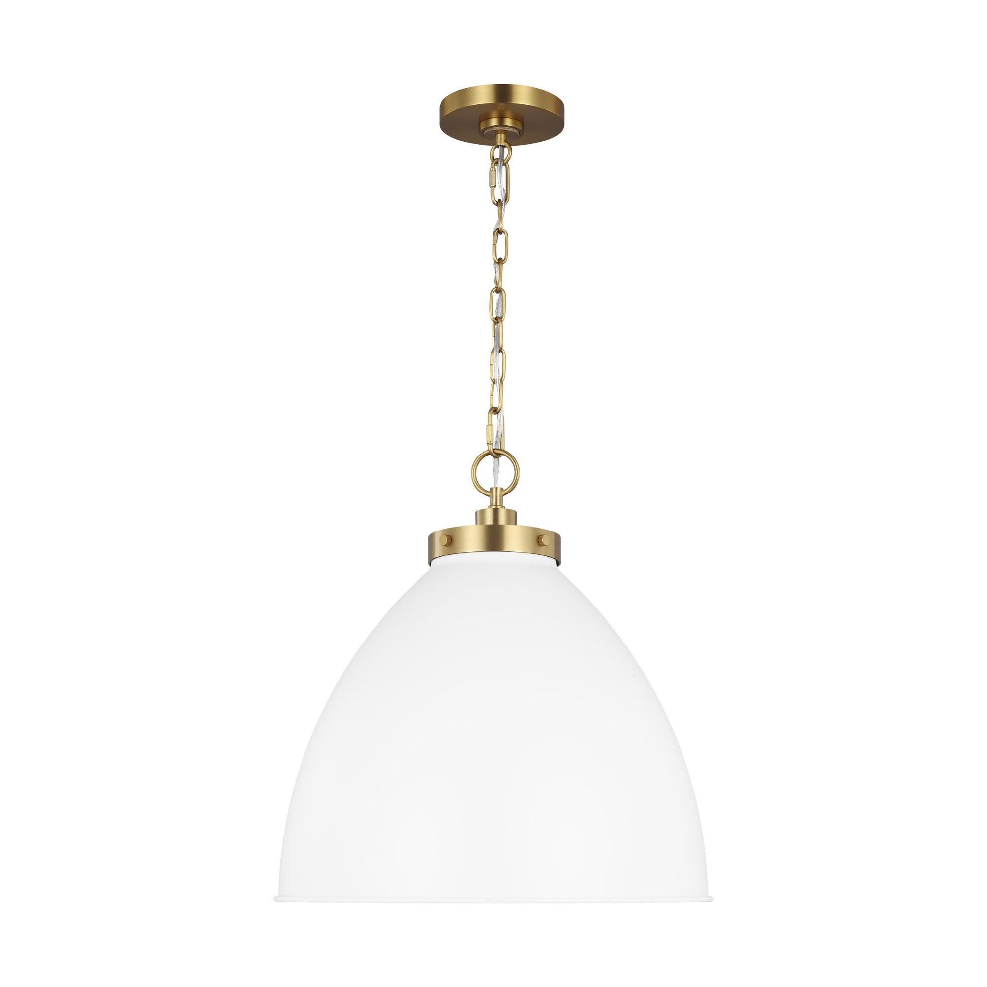 Chapman & Myers Wellfleet Large Dome Pendant in Matte White and Burnished Brass