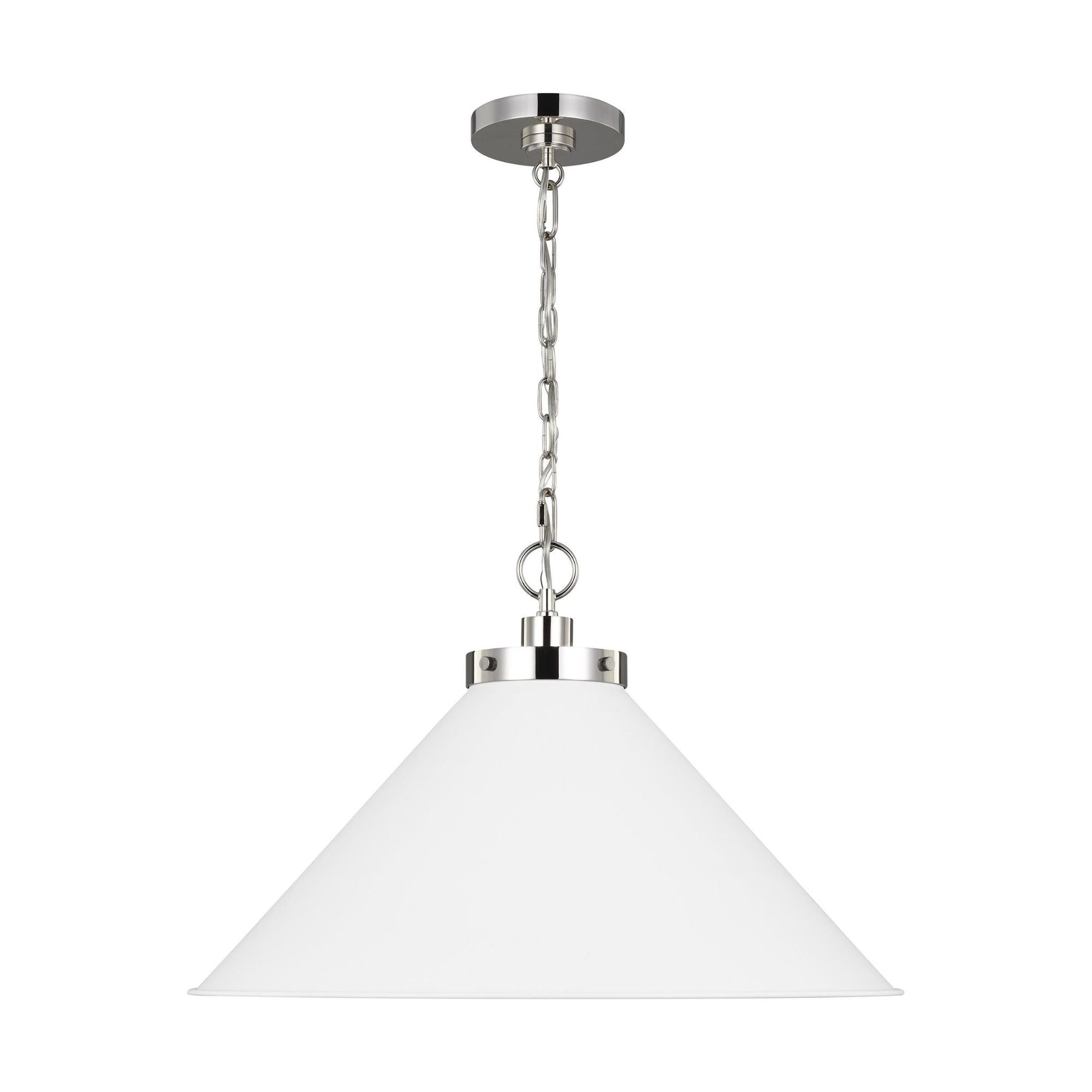 Chapman & Myers Wellfleet Wide Cone Pendant in Matte White and Polished Nickel