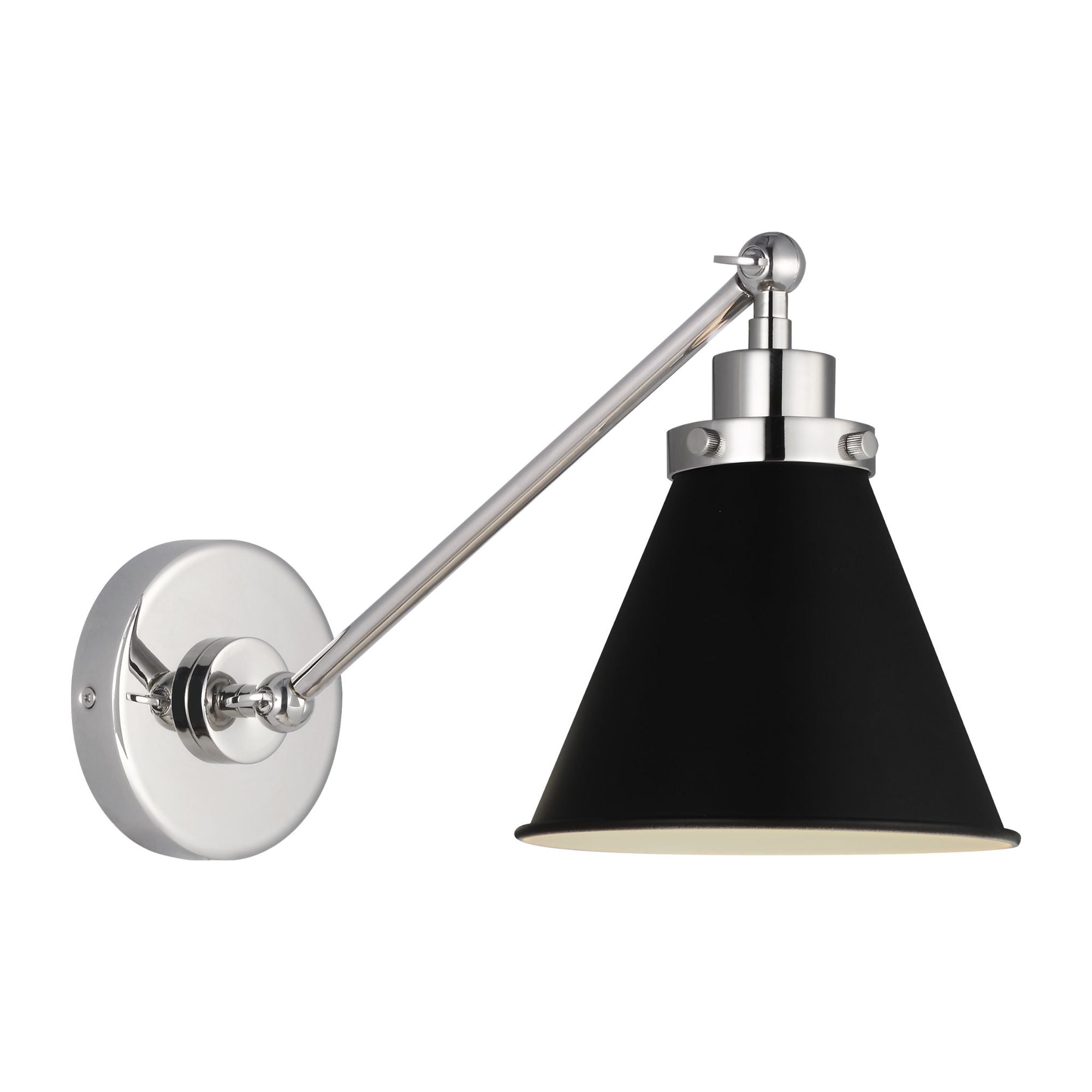 Chapman & Myers Wellfleet Single Arm Cone Task Sconce in Midnight Black and Polished Nickel