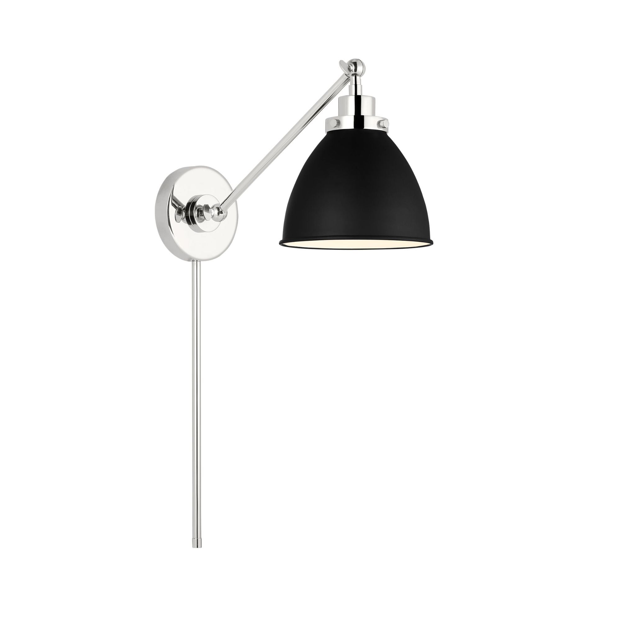 Chapman & Myers Wellfleet Single Arm Dome Task Sconce in Midnight Black and Polished Nickel