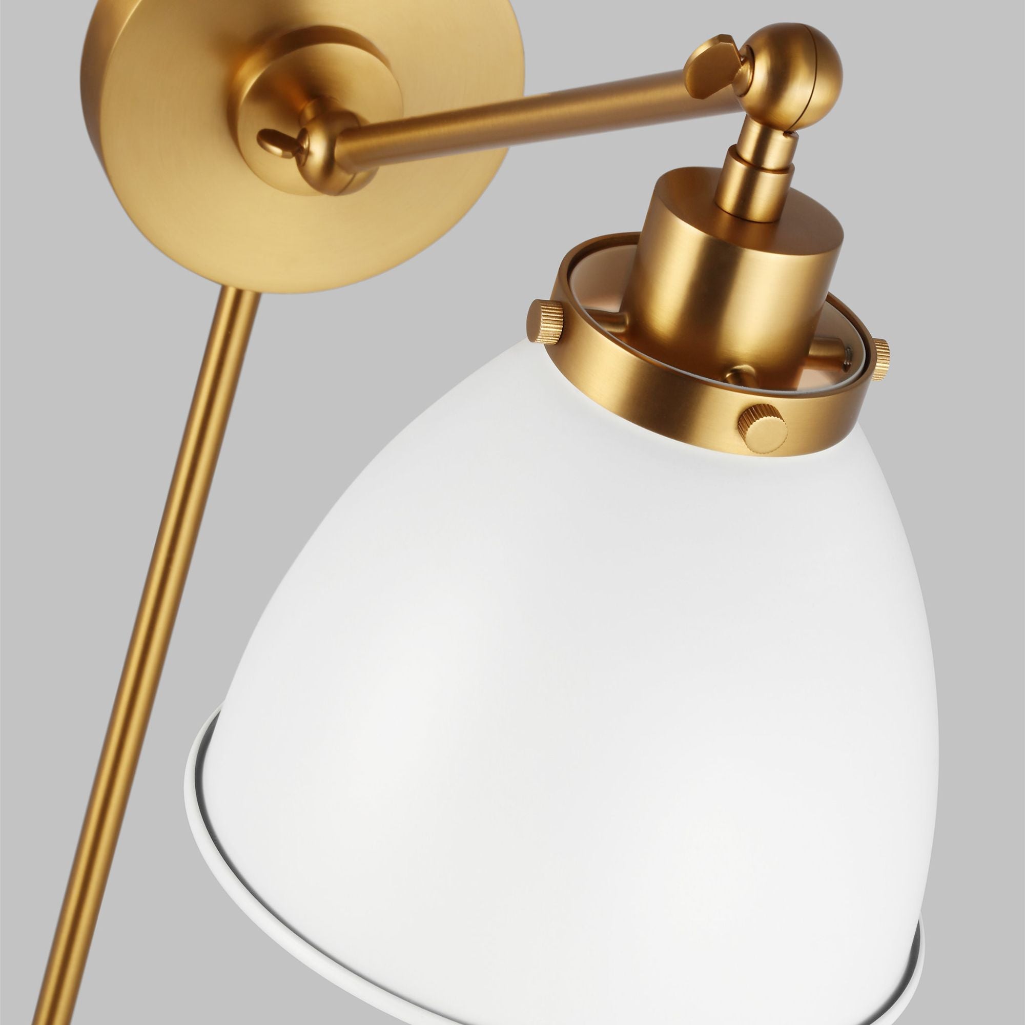 Chapman & Myers Wellfleet Single Arm Dome Task Sconce in Matte White and Burnished Brass