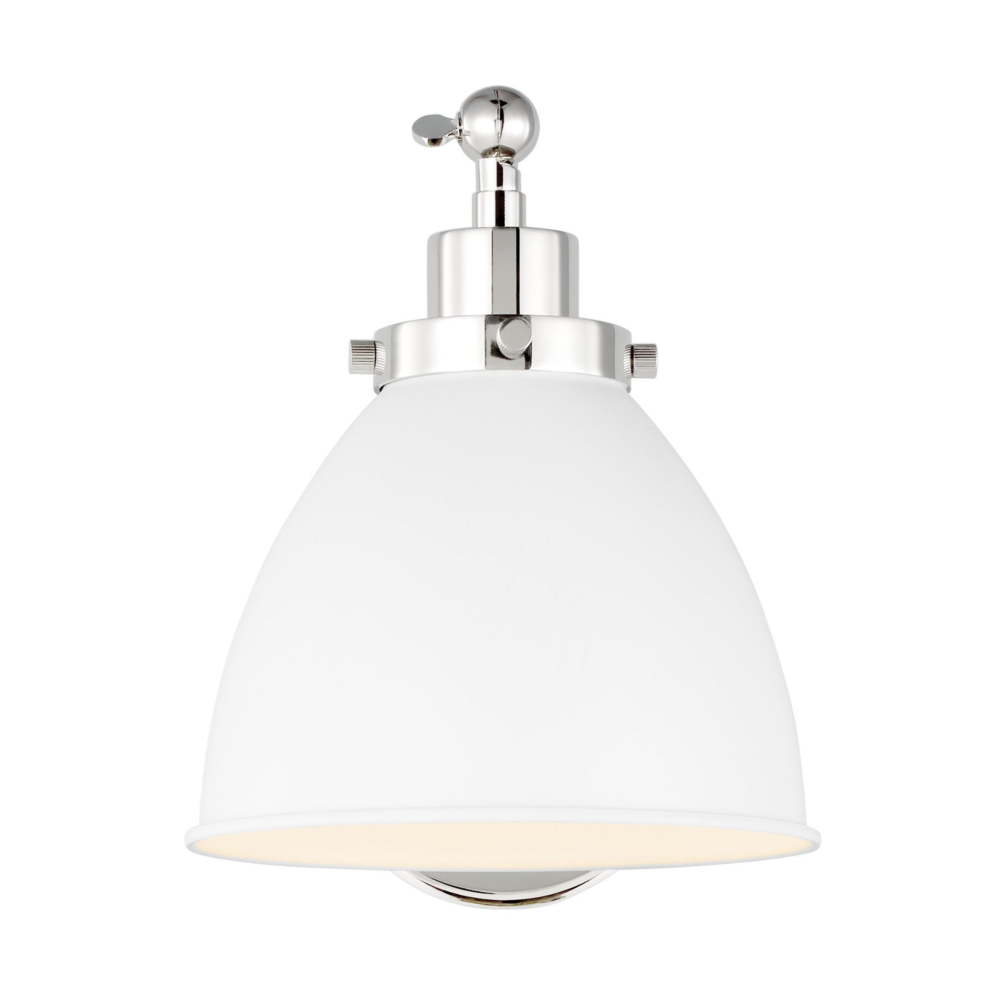 Chapman & Myers Wellfleet Single Arm Dome Task Sconce in Matte White and Polished Nickel