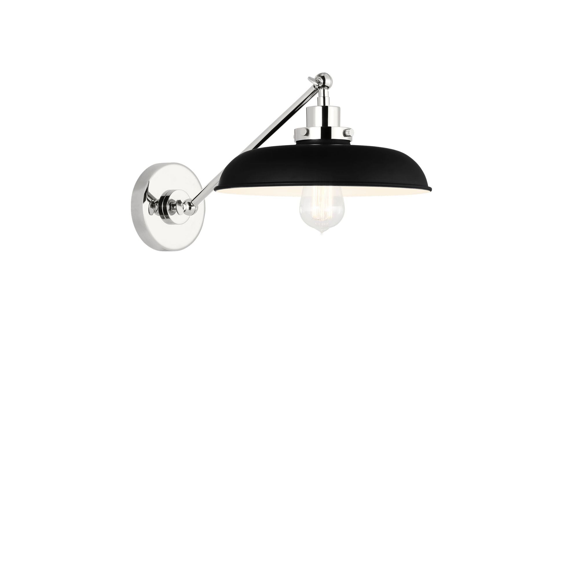 Chapman & Myers Wellfleet Single Arm Wide Task Sconce in Midnight Black and Polished Nickel