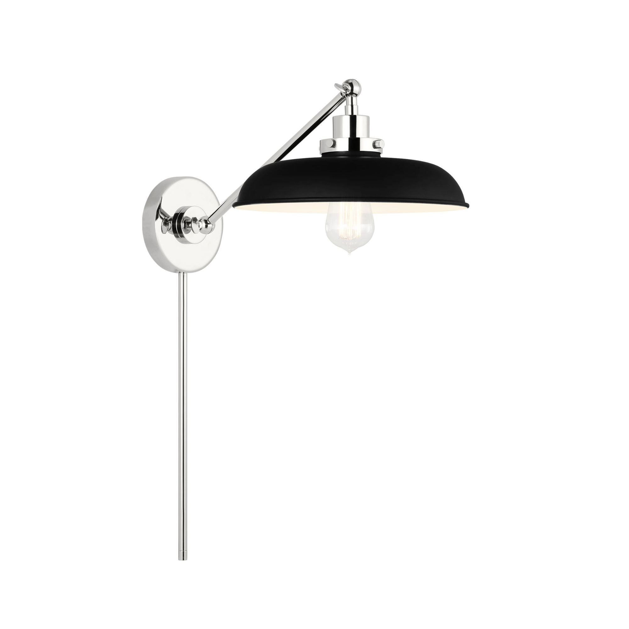 Chapman & Myers Wellfleet Single Arm Wide Task Sconce in Midnight Black and Polished Nickel