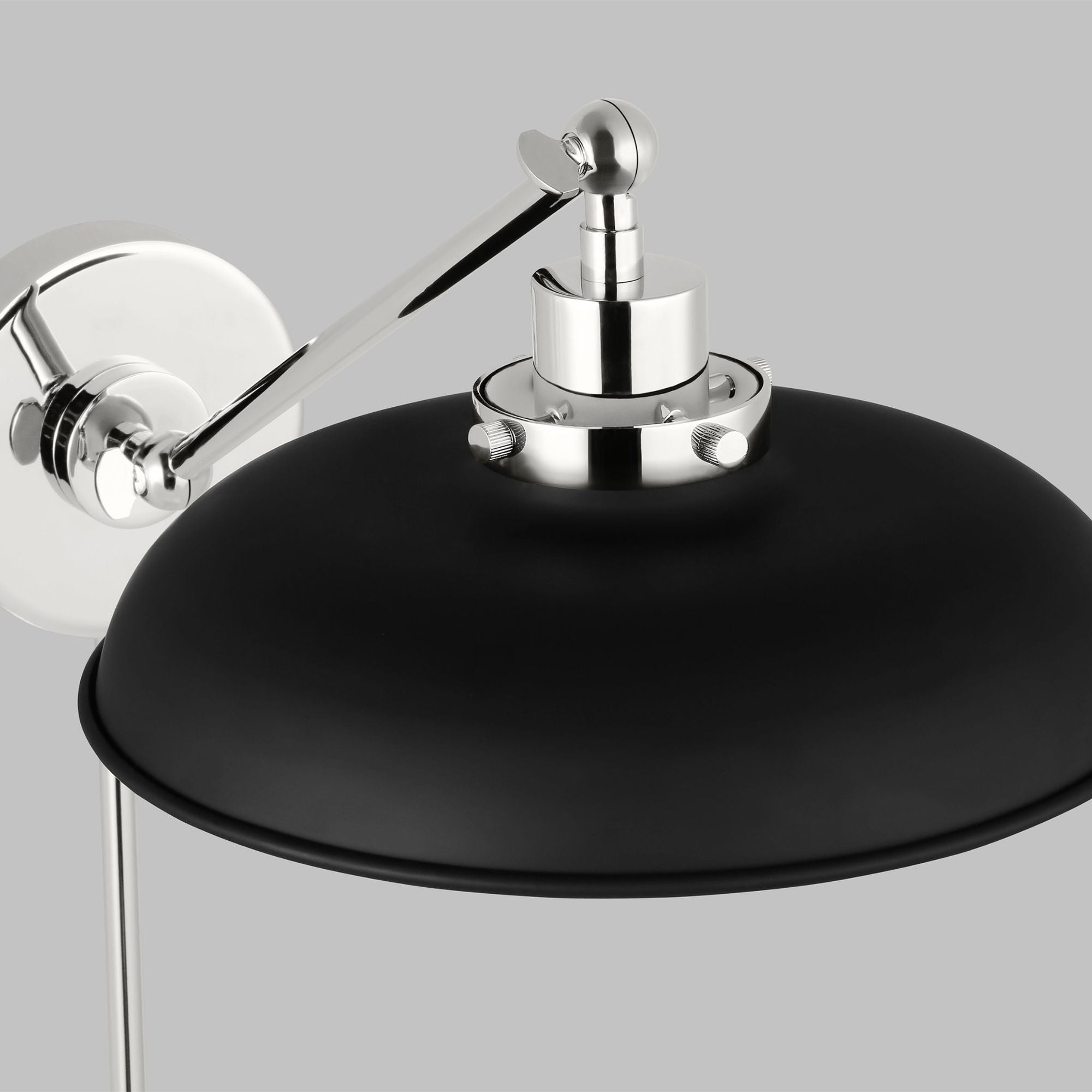 Chapman & Myers Wellfleet Single Arm Wide Task Sconce in Midnight Black and Polished Nickel