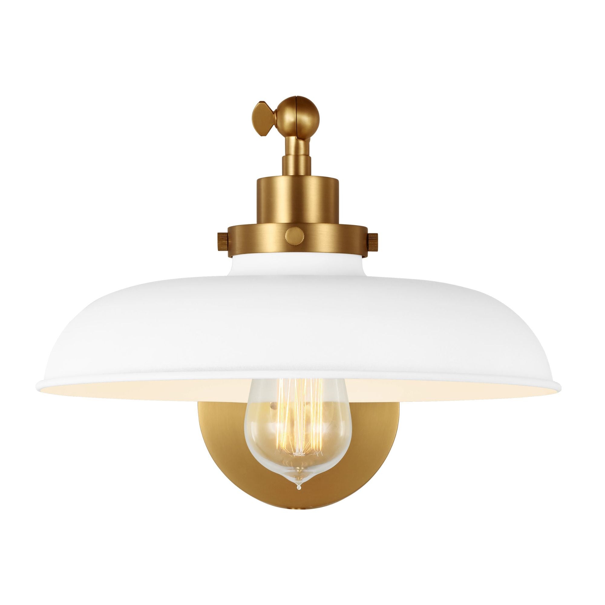 Chapman & Myers Wellfleet Single Arm Wide Task Sconce in Matte White and Burnished Brass