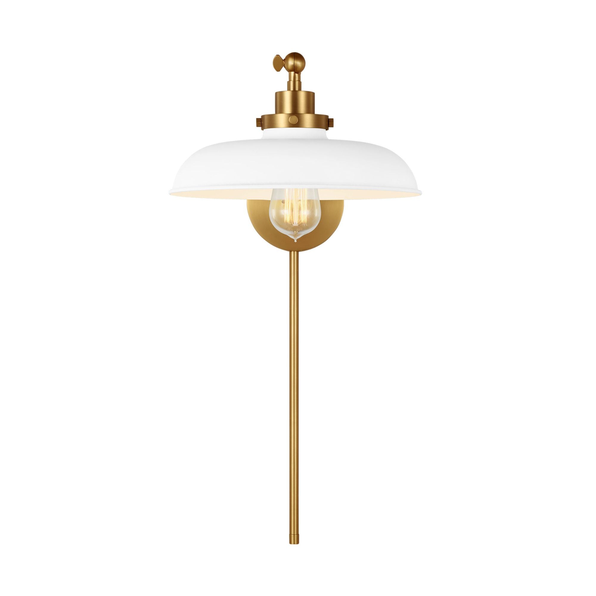 Chapman & Myers Wellfleet Single Arm Wide Task Sconce in Matte White and Burnished Brass