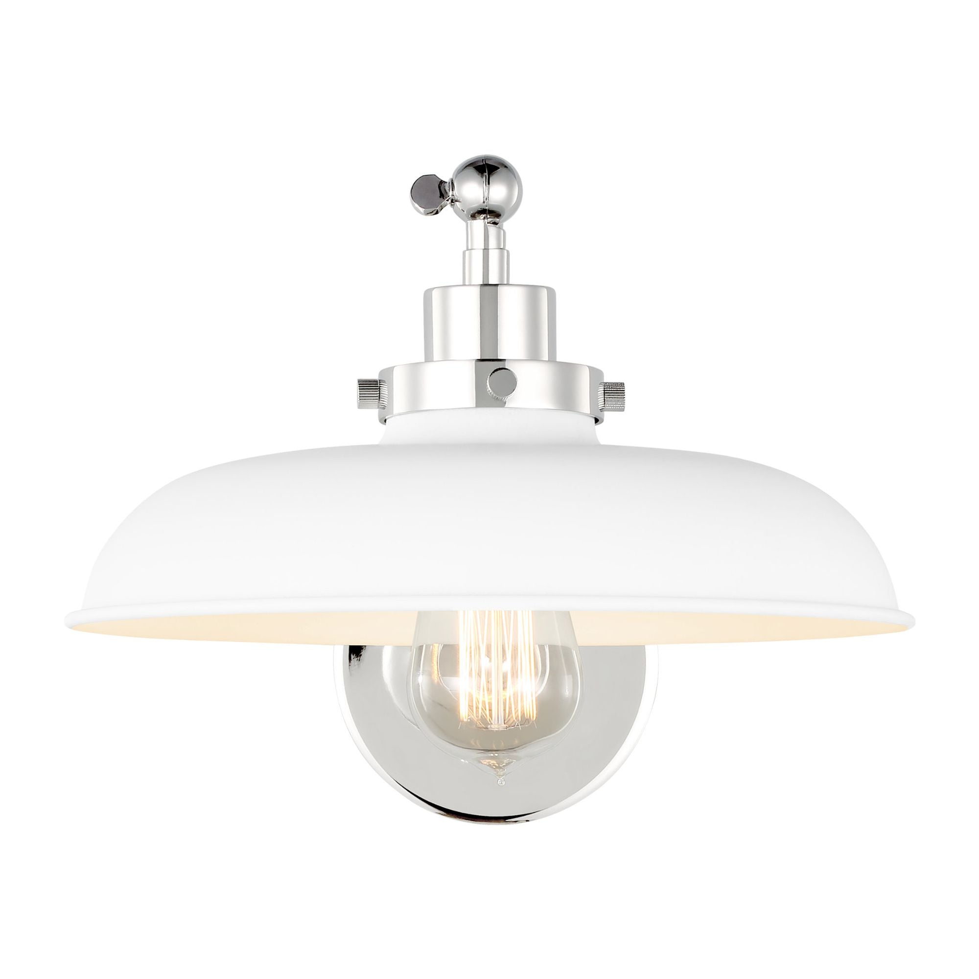 Chapman & Myers Wellfleet Single Arm Wide Task Sconce in Matte White and Polished Nickel