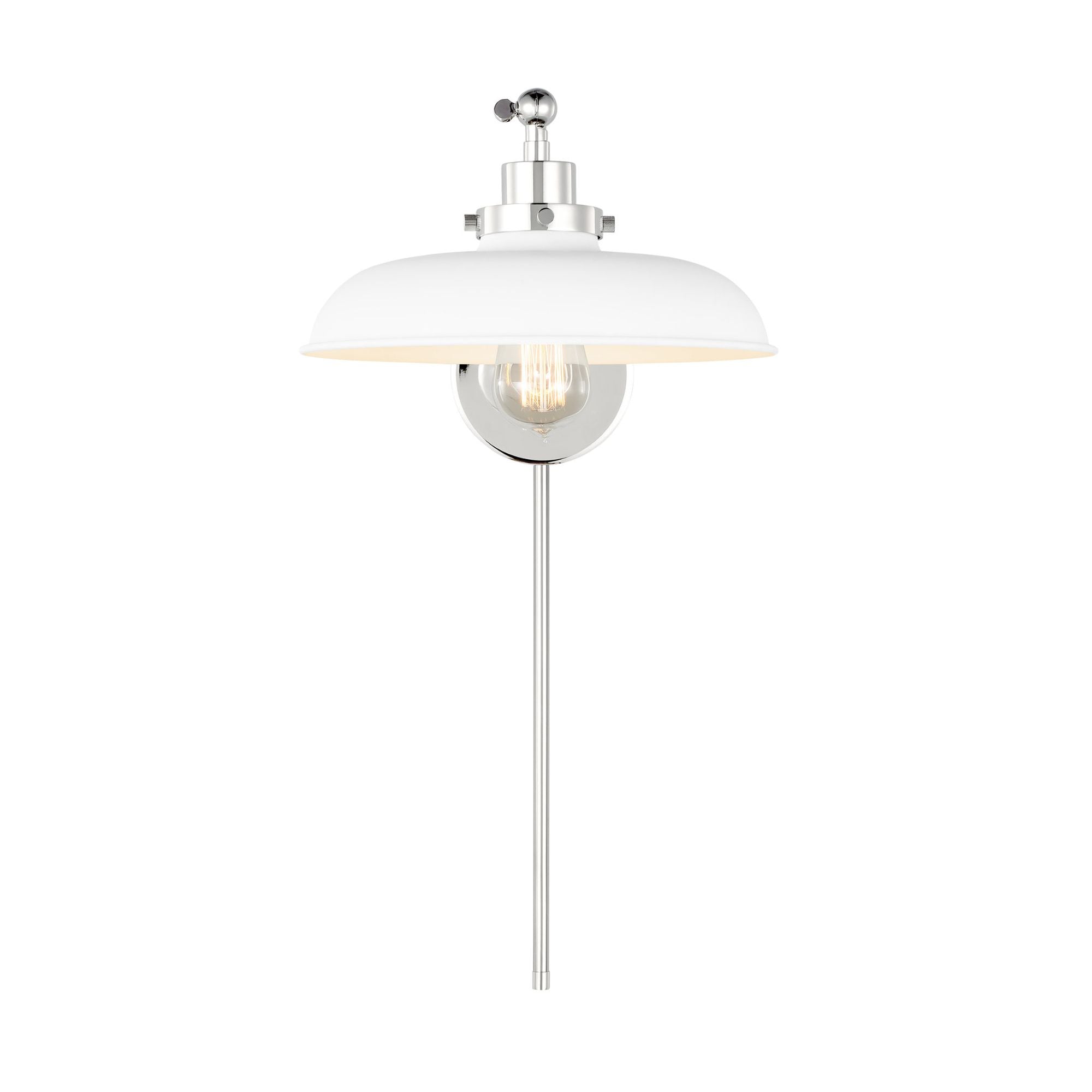 Chapman & Myers Wellfleet Single Arm Wide Task Sconce in Matte White and Polished Nickel