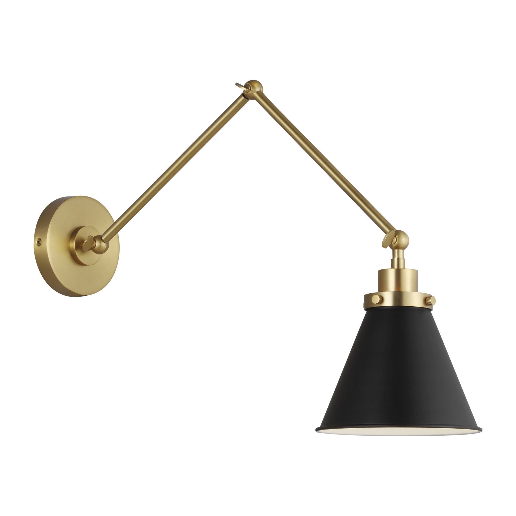 Chapman & Myers Wellfleet Double Arm Cone Task Sconce in Midnight Black and Burnished Brass