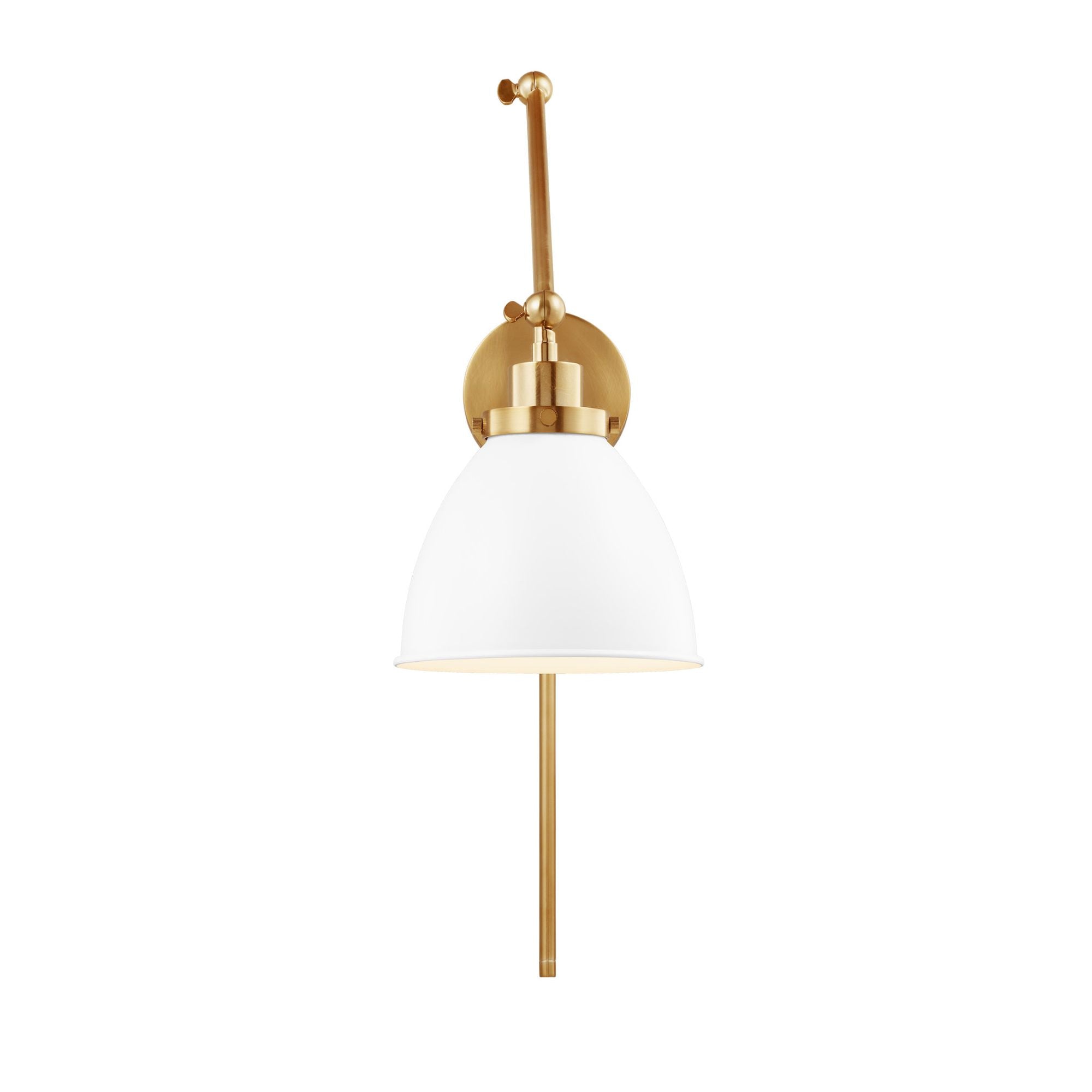 Chapman & Myers Wellfleet Double Arm Dome Task Sconce in Matte White and Burnished Brass