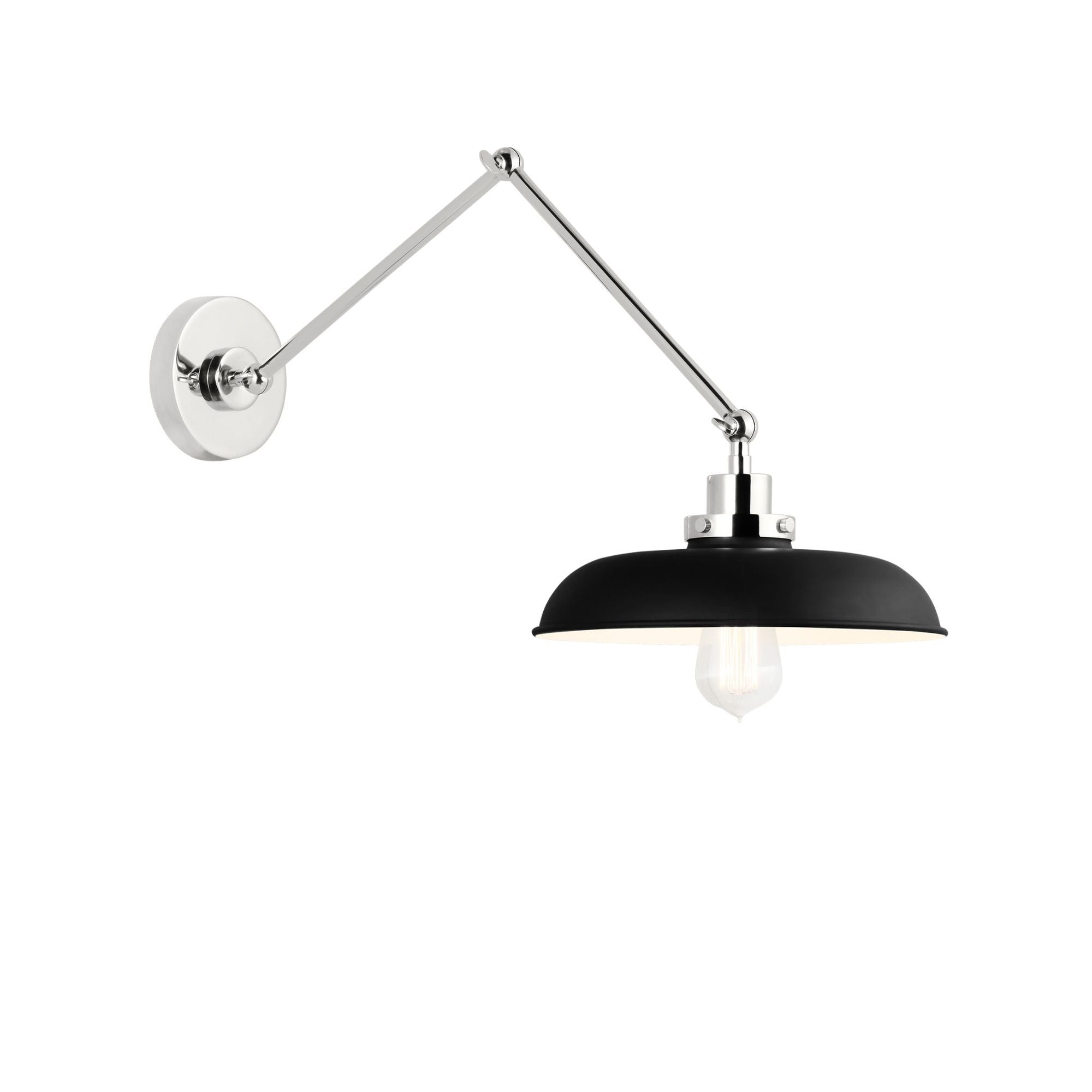 Chapman & Myers Wellfleet Double Arm Wide Task Sconce in Midnight Black and Polished Nickel